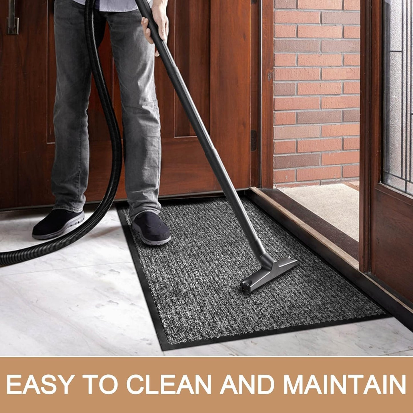 100pointONE All-Season Indoor Outdoor Door Mats for Entryway, 24" x 48" Durable Front Door Mat, Low Profile Welcom e Mats for Entry, Stain and Fade Resistant Indoor Outdoor Entrance Mat, Grey