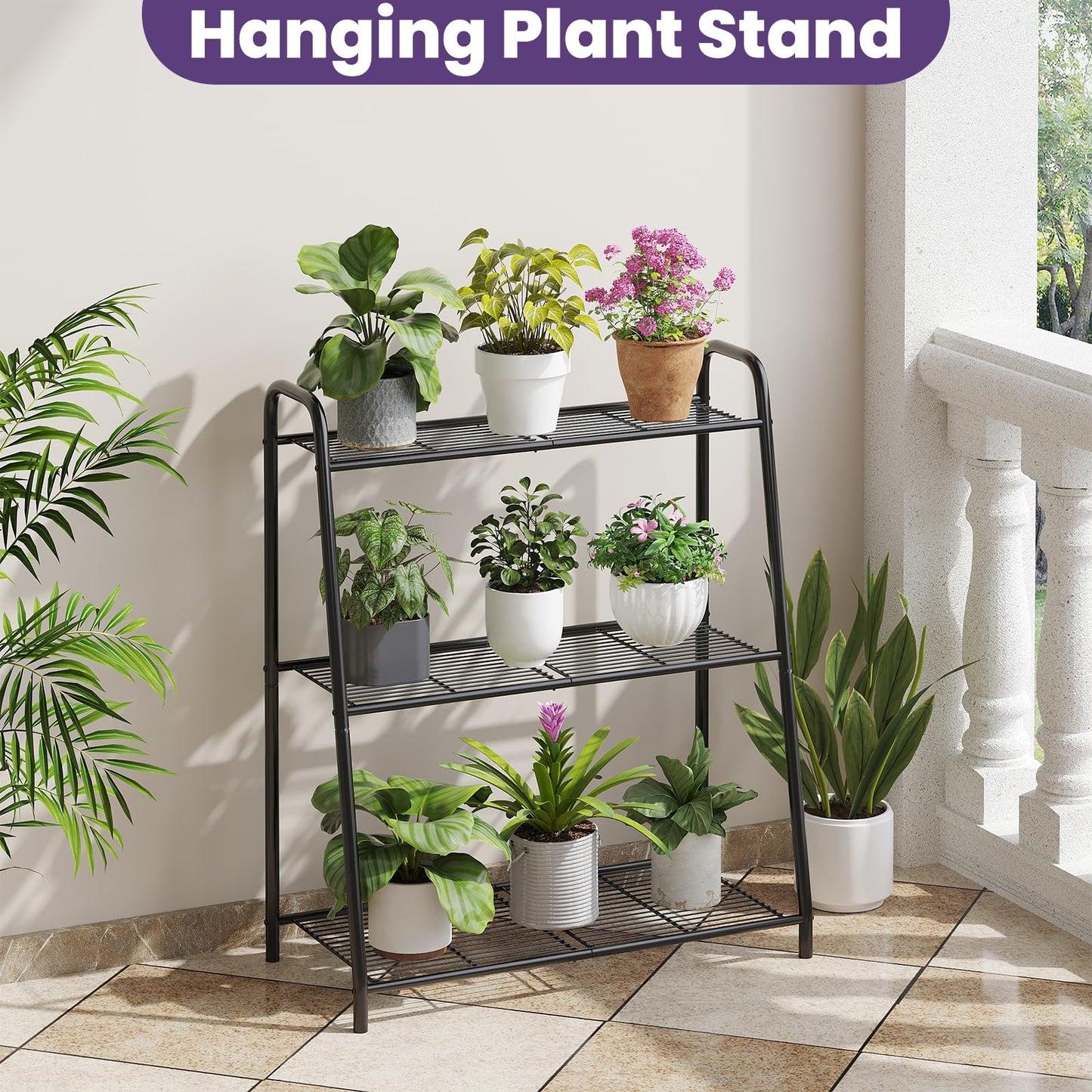 Wieghda 3-Tier Corner Plant Stand Holder Rack, Metal Plant Shelf for Indoor Outdoor,Black