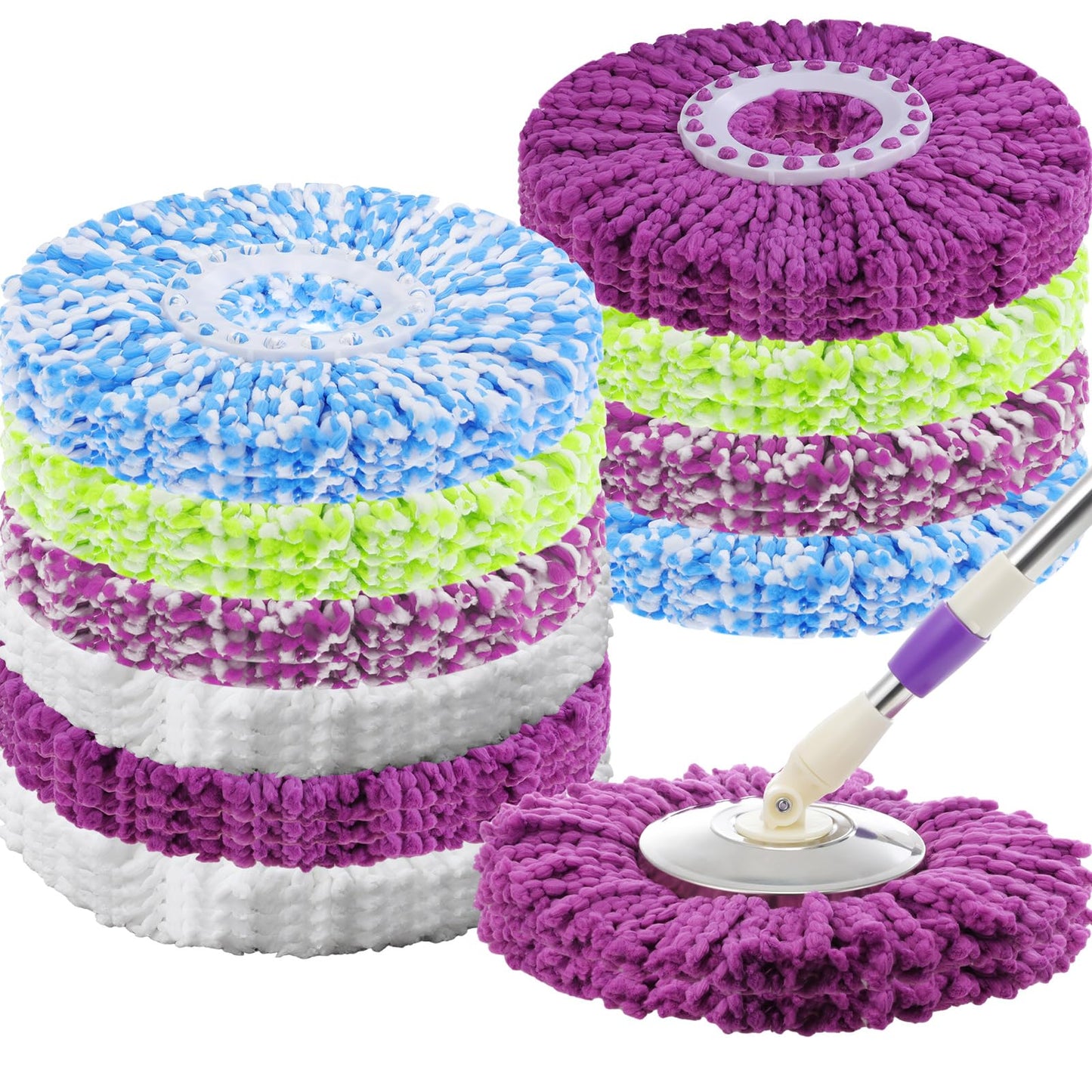 Shellwei 10 Pack Spin Mop Head Replacement Microfiber Head Refills 360° Spin Mop Fit Soft Durable Machine Washable Suitable for Floor Home Office Cleaning (Multicolor)