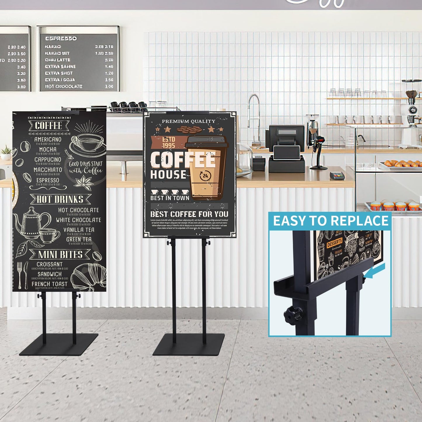 JR-MOV Poster Stand Heavy Duty - 1 Pack Adjustable Poster Board Stand Double-Sided Pedestal Sign Stand Floor Standing Sign Holder Height Up to 80 Inch for Display Banner Foam Poster Holder Stands