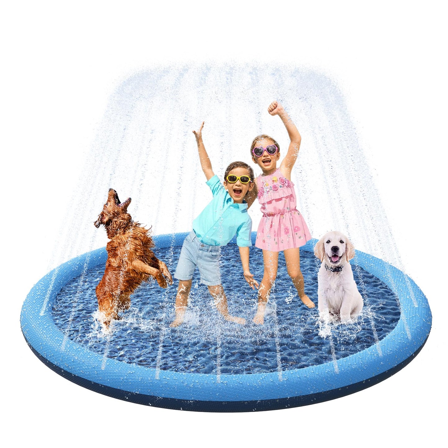 YAUNGEL Splash Pad for Dogs, 67in Non-Slip Splash Pad 0.55mm Thickened Durable and Foldable Dog Pool Inflatable Summer Outdoor Water Play Mat Toys for Dogs