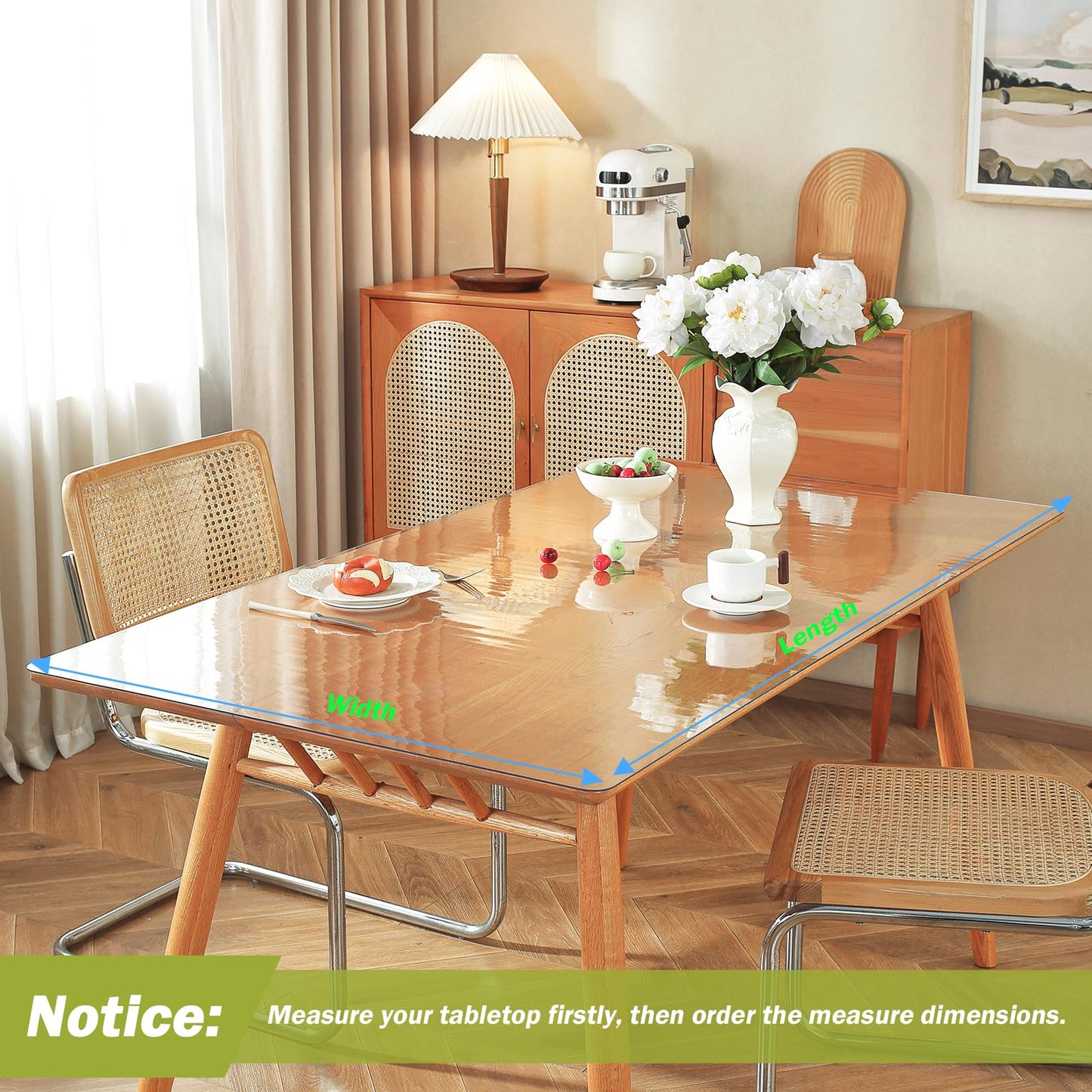 OstepDecor Clear Table Cover Protector, 1.5mm Thick 36 x 60 Inch Table Protector for Dining Room Table, Waterproof Plastic Tablecloth for Kitchen Wood Grain