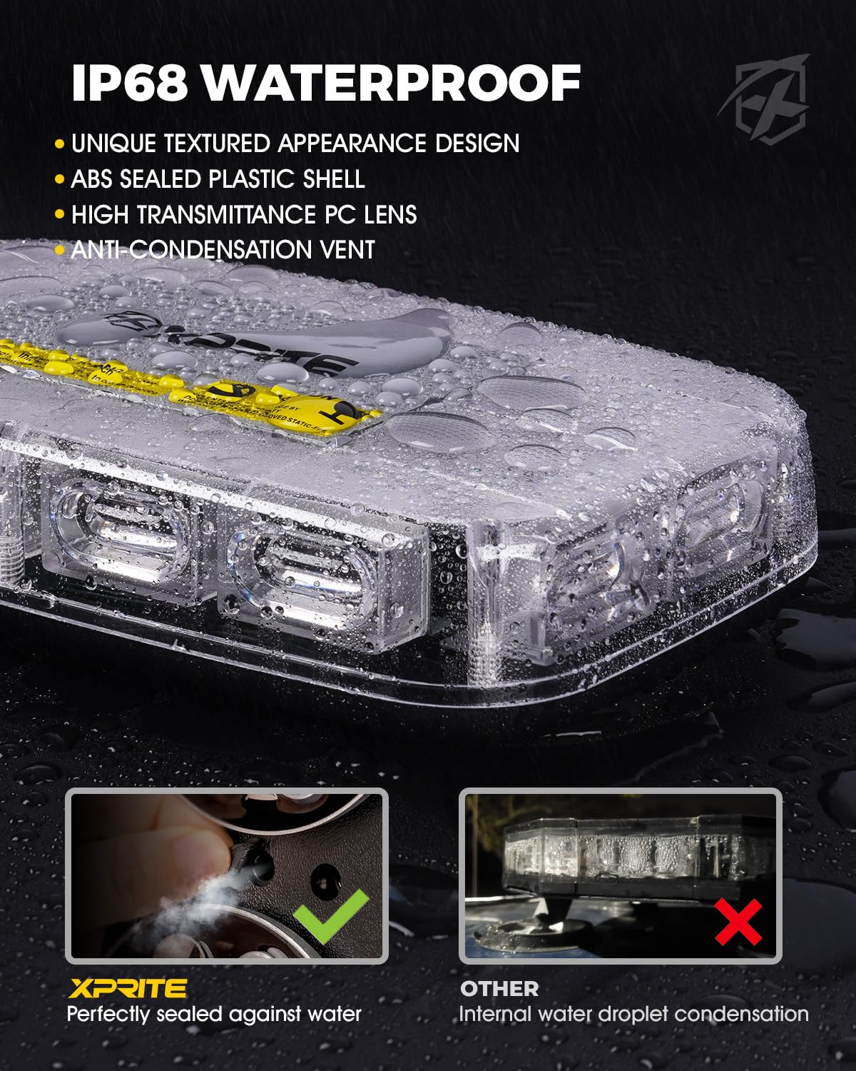 Xprite Rooftop Beacon Strobe Lights for Vehicles - 72 LED Emergency Roof Top Warning Traffic Flashing Hazard Safety Caution Light for Trucks Cars Construction Snowplow Amber White
