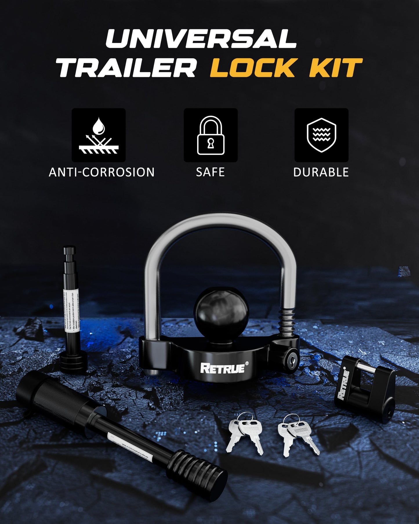 RETRUE Keyed Alike Trailer Lock Set Tow & Store Lock Kit Include Universal Coupler Lock & Dual Hitch Receiver Pin Lock & Trailer Tongue Coupler Lock Set, Black