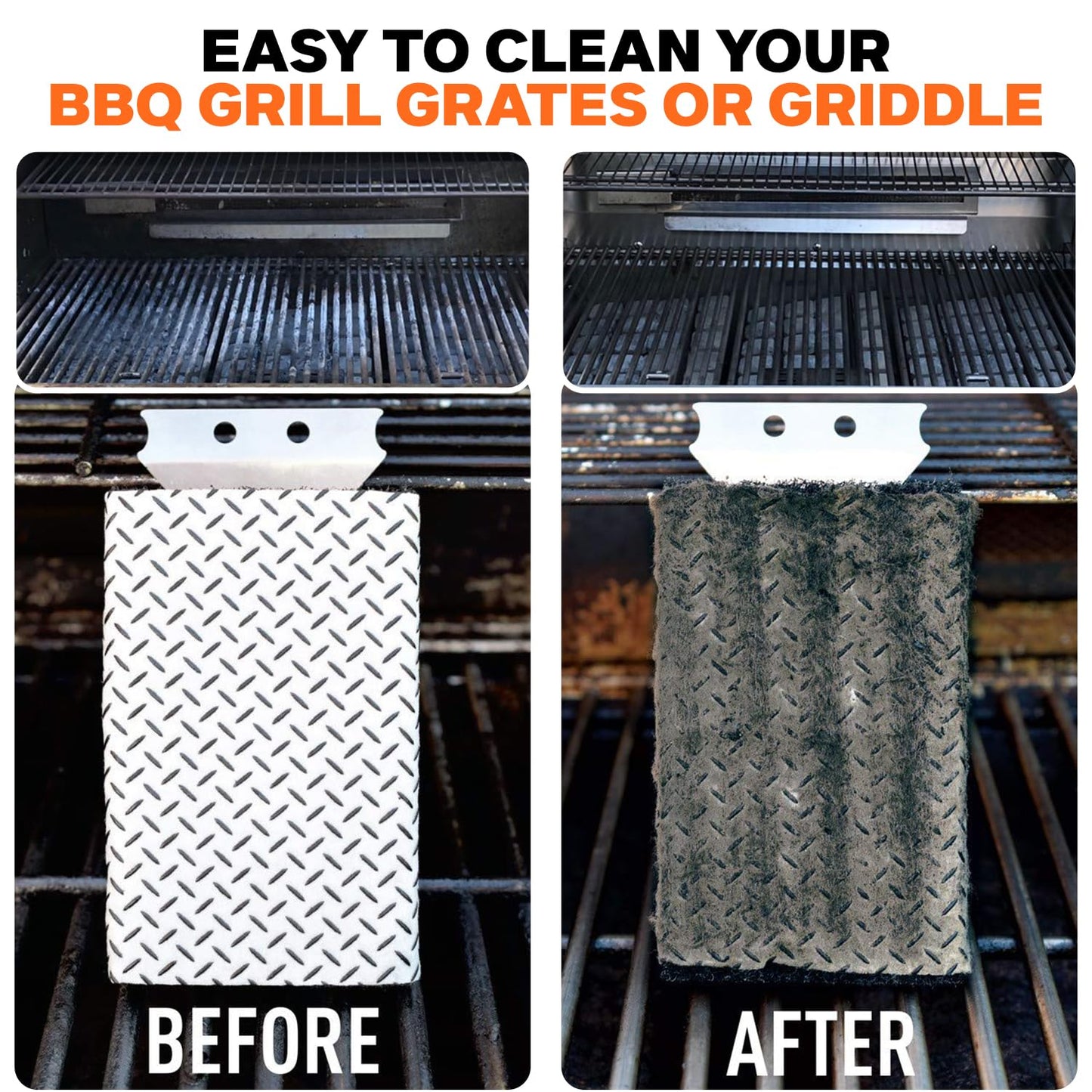 Proud Grill Q-Swiper XL BBQ Grill Brush Cleaner Set - 1 Long Grill Brush with Scraper & 40 Cleaning Wipes, Easy-Clean, Bristle & Wire Free, Grease & Grime Remover, Cleaner Kit for Outdoor Smoker