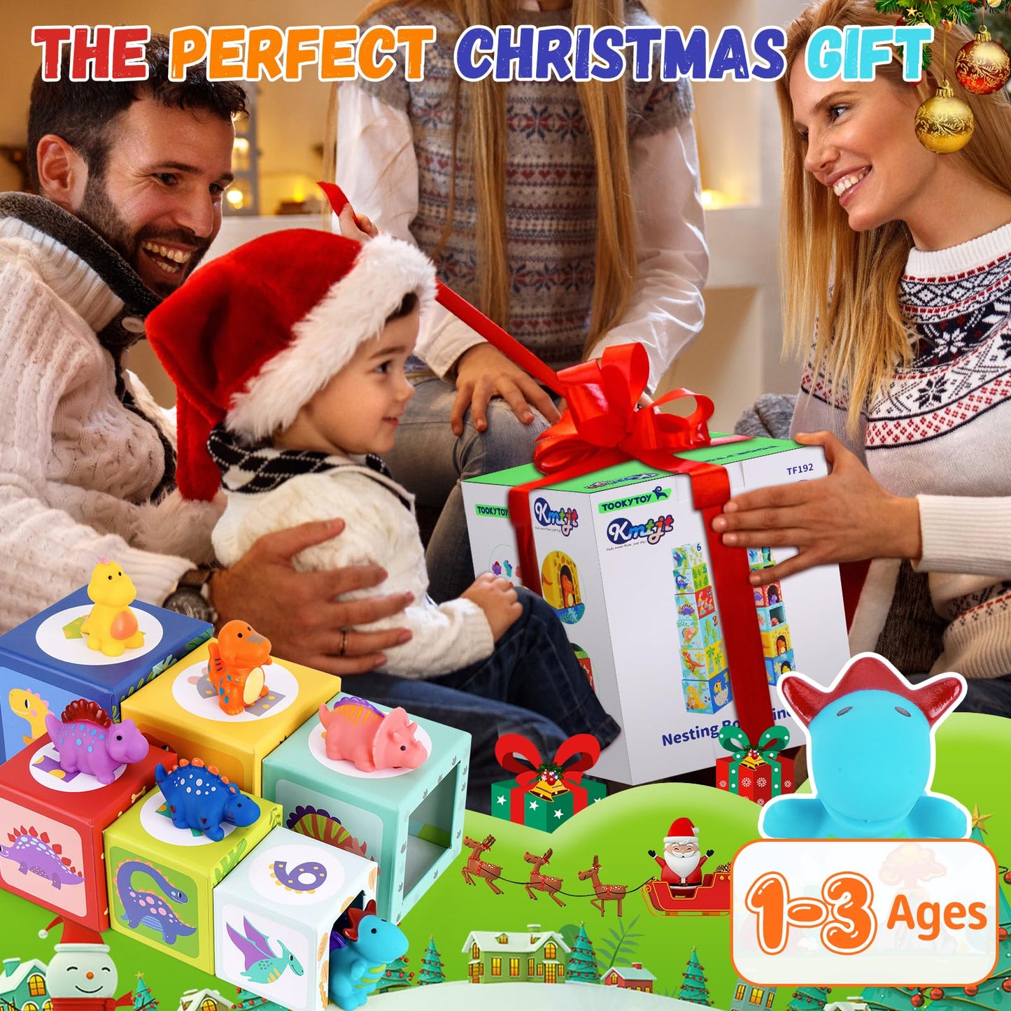 Toddlers and Babies Dinosaur Sorting and Stacking Toys Blocks for 1-3 Kids Preschool Learning, Numbers Nesting Boxes Montessori Toys Gifts for 1 2 3 Year Old Baby Boys Girls