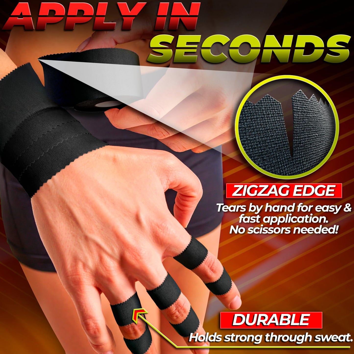 Summum Fit Black Athletic Tape Extremely Strong: 24 Rolls + 6 Finger Roll. Easy to Apply & No Residue. Sports Tape Athletic for Boxing Football Climbing or Gymnastics for Wrist Ankle & Hand Protection
