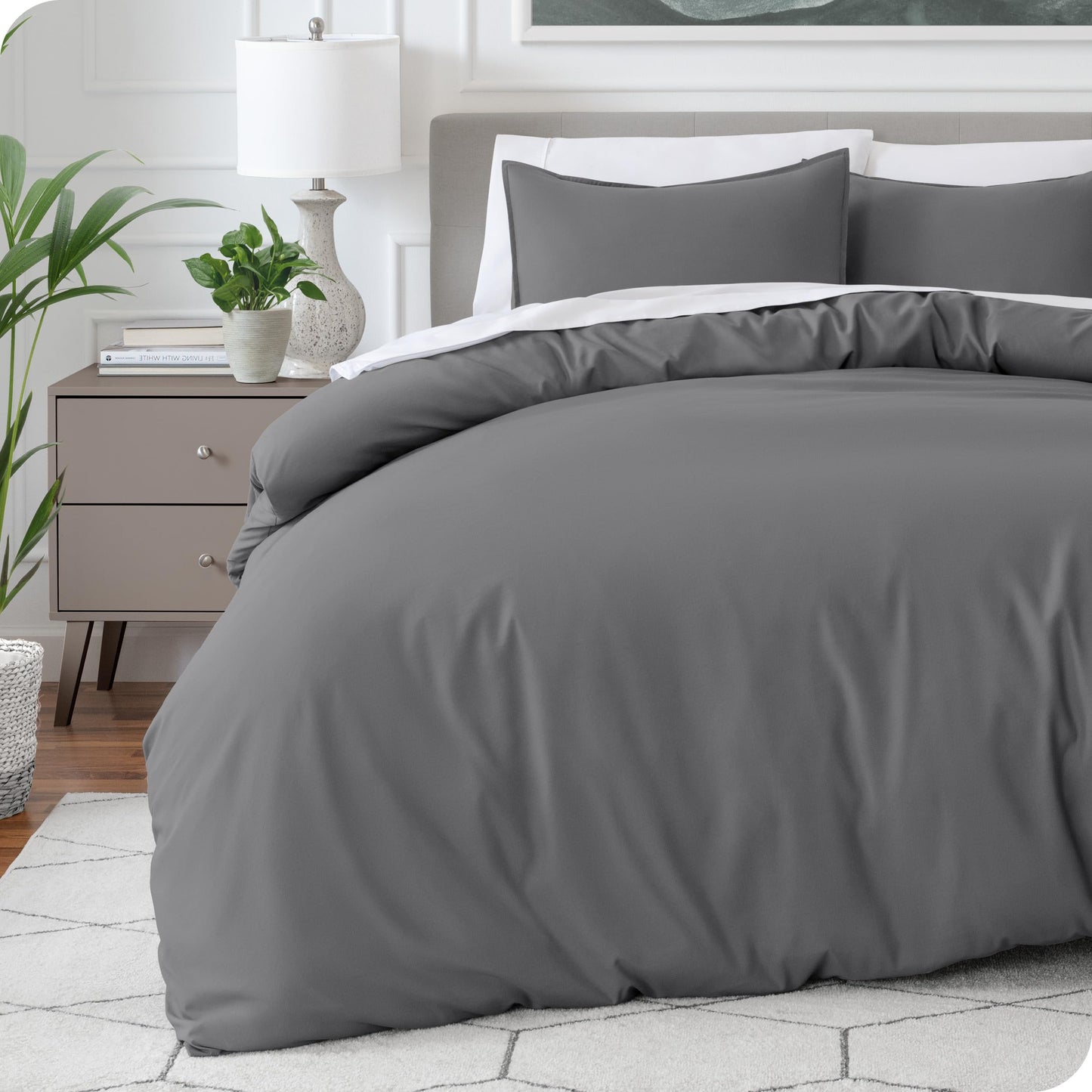 Bare Home Duvet Cover Queen Size - Premium 1800 Super Soft Duvet Covers Collection - Lightweight, Cooling Duvet Cover - Soft Textured Bedding Duvet Cover (Queen, Grey)