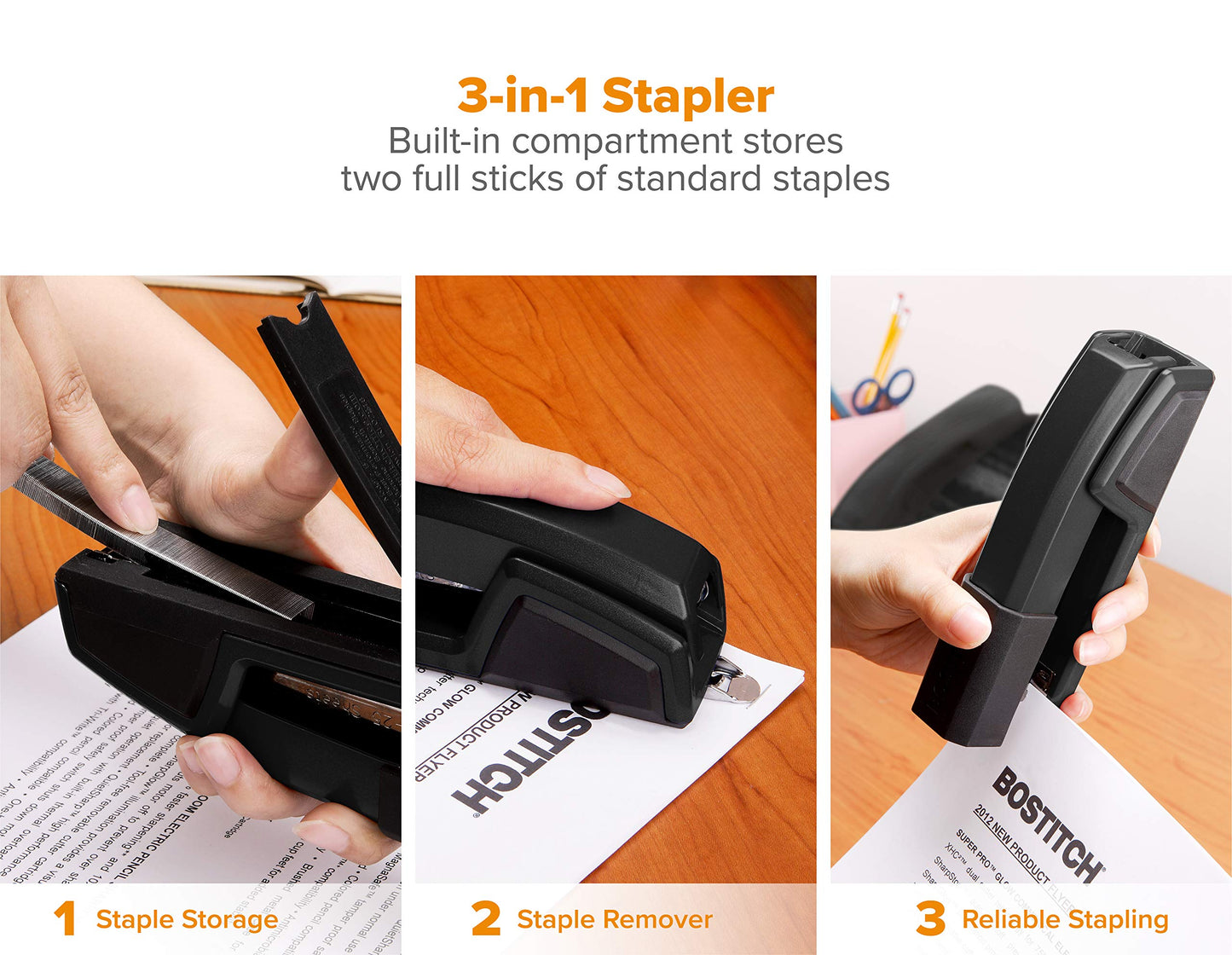 Bostitch Premium Metal Executive Stand-Up Desktop Stapler, Chrome (B3000)