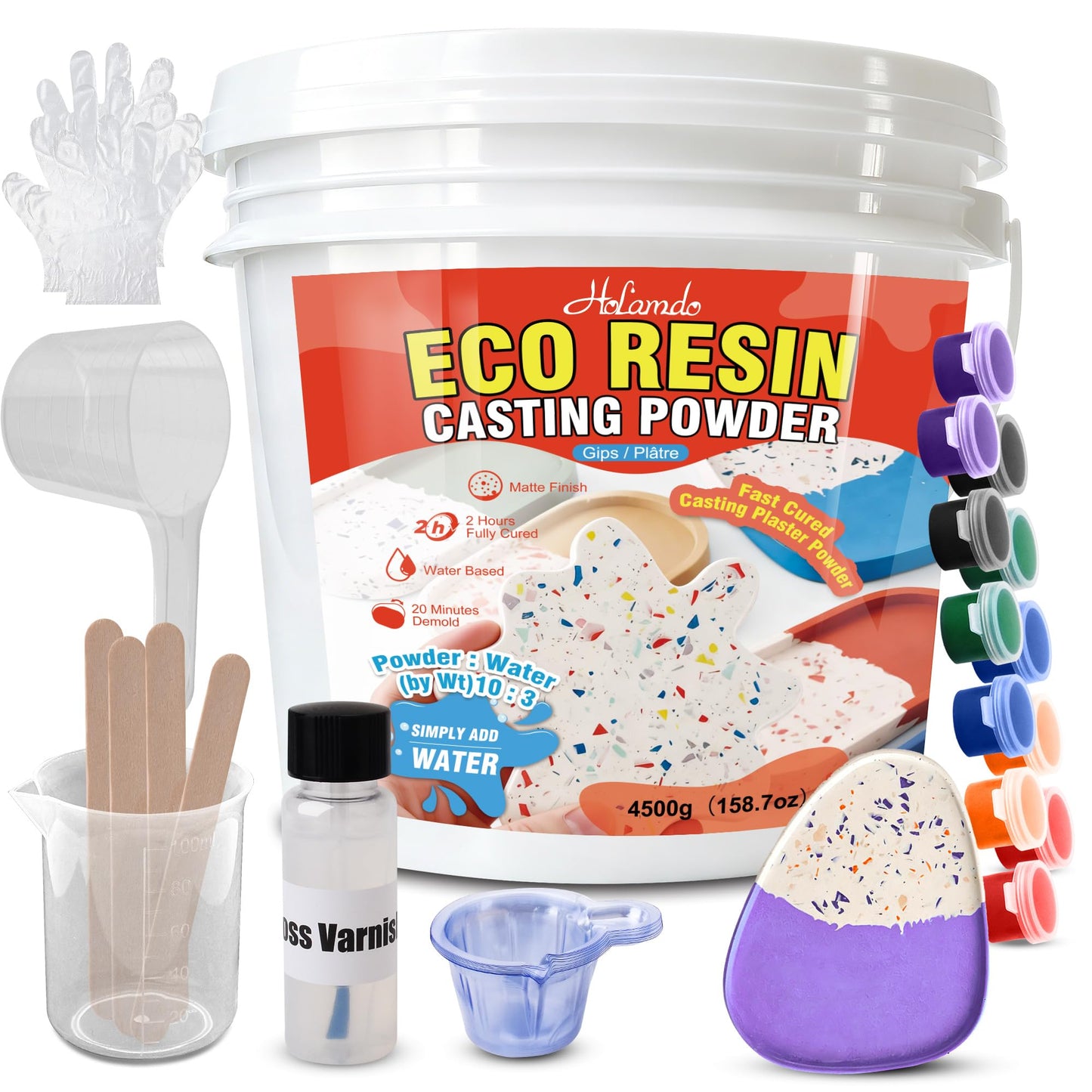 Eco Resin Casting Powders 4500g, Resincrete Gypsum Craft Powder, Water Activated Plaster Casting Powder, Fast Cured Easy Mixing Self Leveling for DIY Crafts Making Home Art Sculpture Molds