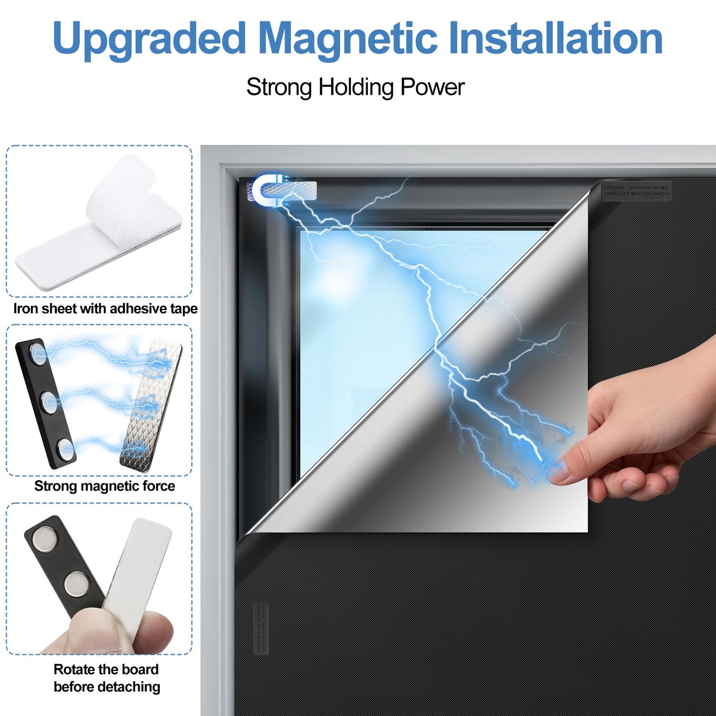 100% Magnetic Blackout Blinds 400 x 148 cm, Portable Black Out Shades Blackout Curtains for Bedroom, Media Room, Nursary, RV, Black Out Window Cover No Drill with Strong Magnets
