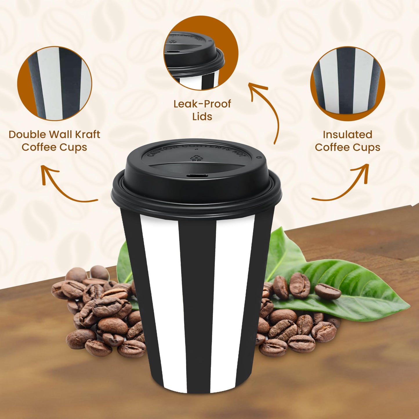 100 Pack - 12 oz Disposable Coffee Cups with Lids and Sleeves - Double Wall Kraft Paper to-Go Hot/Cold Cups with Lids - Thickened Coffee Paper Cups for Office, Restaurant, Party, Cafe & Takeout