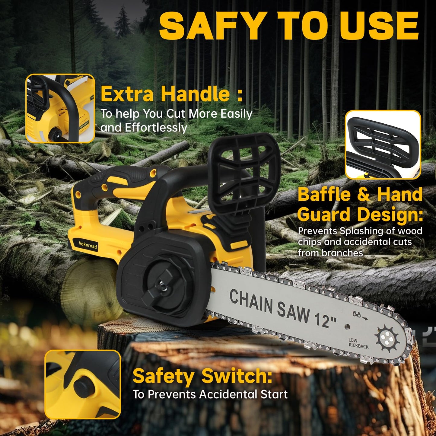 Cordless 12" Brushless Chainsaw for Dewalt 20V MAX Battery, 12 Inch High-Efficiency Electric Chainsaw with Security Lock & Auto Lubrication, for Wood Cutting Trimming Courtyard Garden(Tool Only)