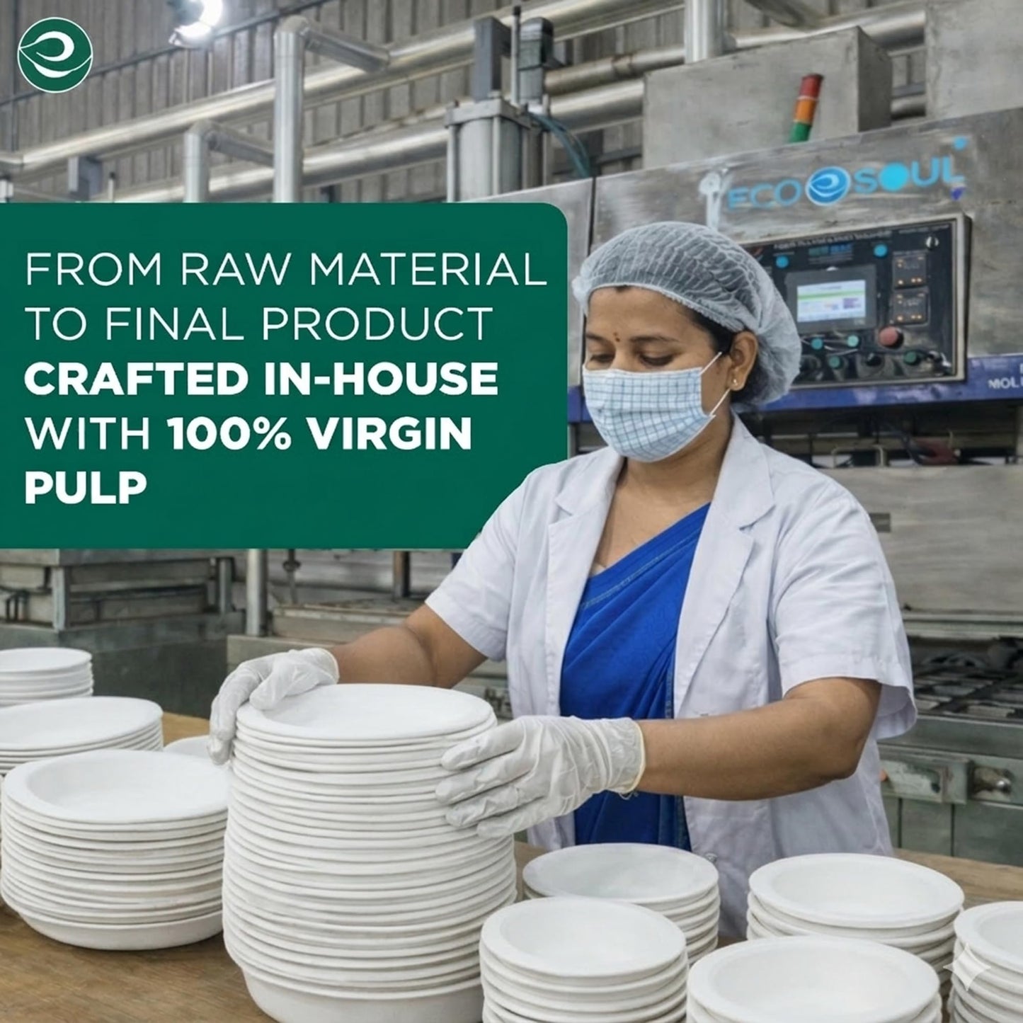 ECO SOUL 8 Inch Compostable Disposable Paper Plates [200 Pack] Food Safe 100% Virgin Bagasse Pulp Heavy Duty Biodegradable Microwave Safe Large Square Dinner Plate for Party, Picnic & BBQ (White)