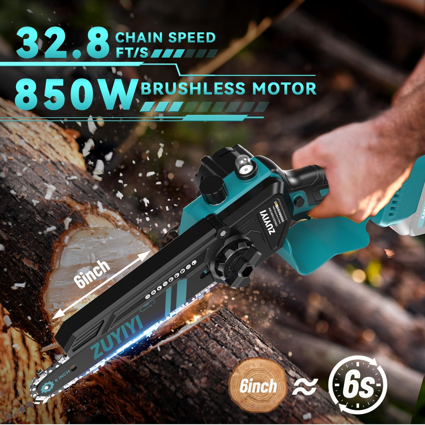 ZUYIYI Mini Chainsaw 6 Inch Cordless for Makita 18V Battery, Brushless Handheld Small Chain Saw with Auto Oiler, Electric Chainsaw for Garden Courtyard Tree Branch Wood Cutting (Battery NOT Included)