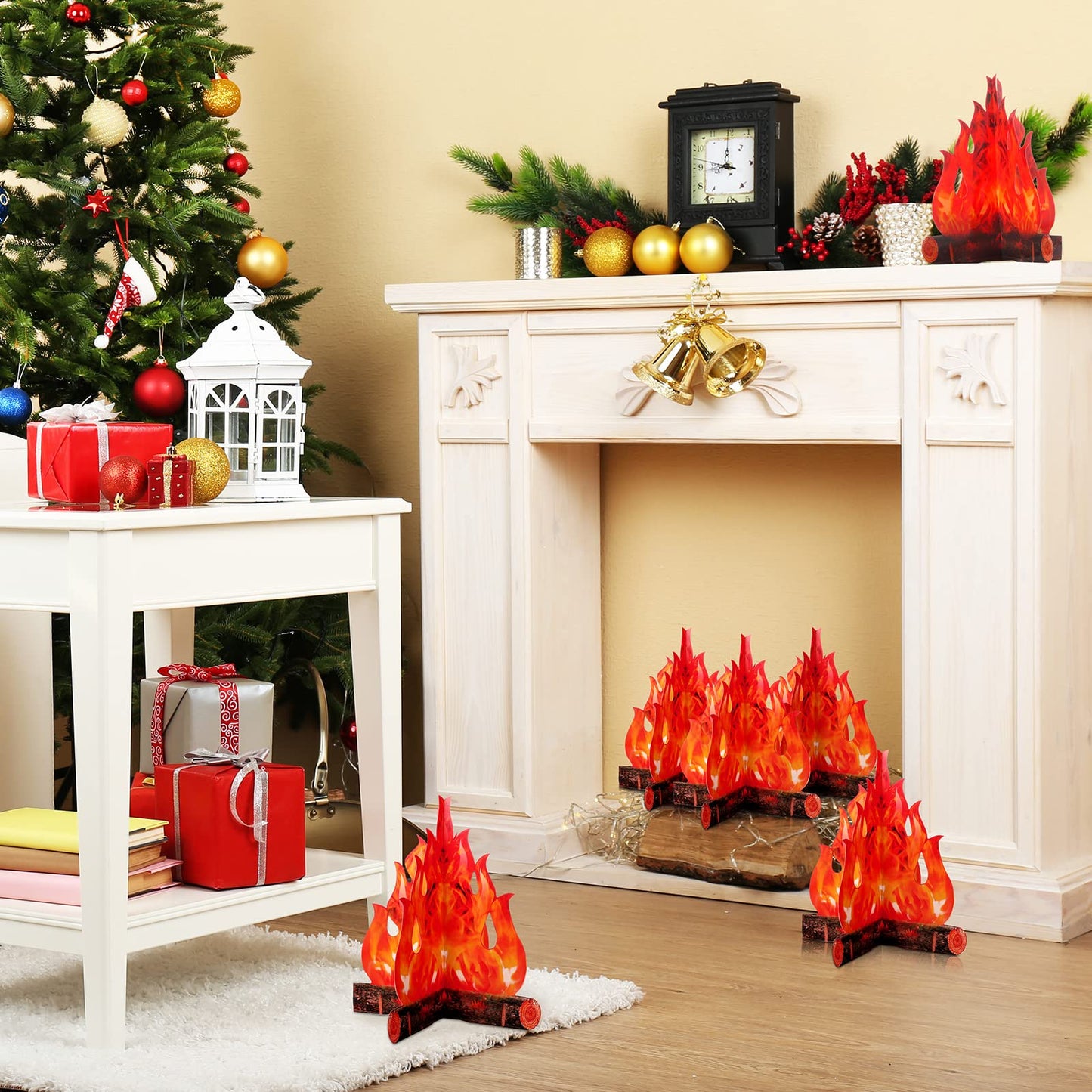 Boao 24 Set Fake Fire Campfire Camping Decoration Thanksgiving 3D Cardboard Centerpiece Artificial Flames Campfire Centerpiece Artificial Fire for Christmas Party Decorations(Red Orange)