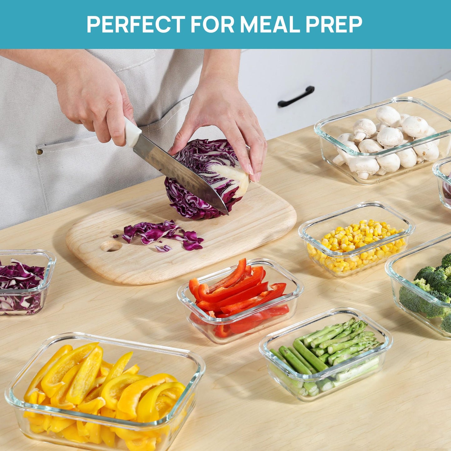 Vtopmart 8 Pack Glass Food Storage Containers with Lids, Meal Prep Containers, Airtight Lunch Bento Boxes with Snap Locking Lids, for Microwave, Oven, Freezer and Dishwasher