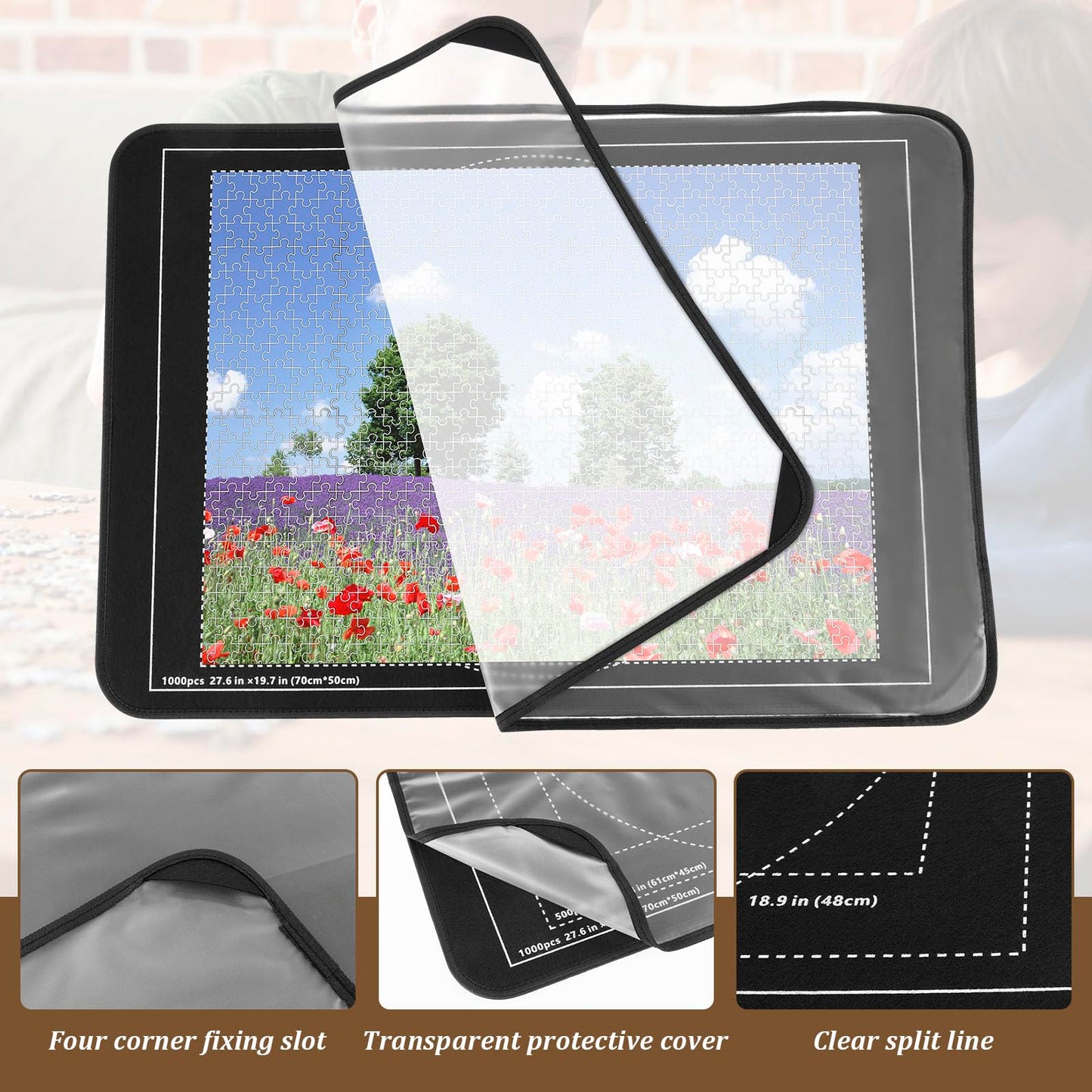 Jigsaw Puzzle Board with Cover,32"x22" Portable Puzzle Mat for 1000 Pieces,Non-Slip Felt Surface Jigsaw Puzzle Plateau with 6 Sorting Trays,Protective Puzzle Saver Accessories,Gift for Adults & Kids