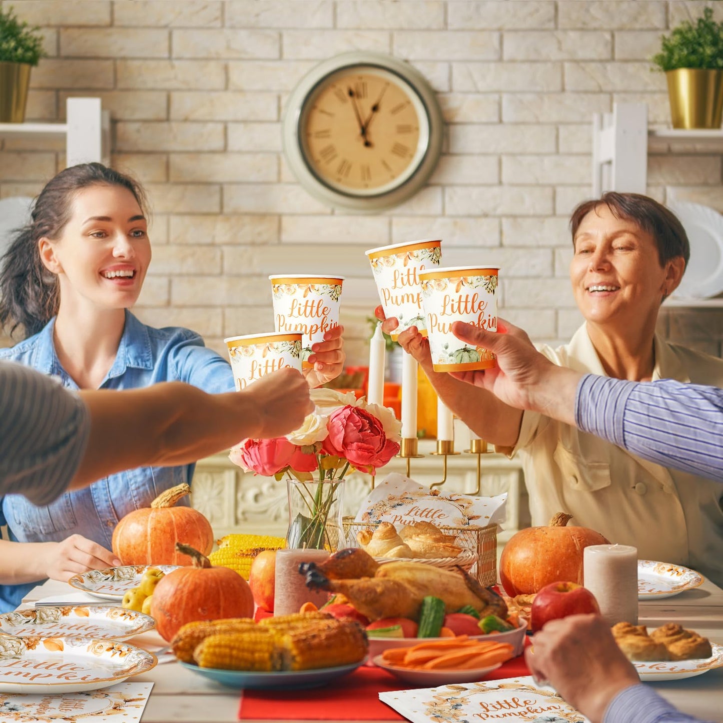 150 Pcs Little Pumpkin Baby Shower Party Decoration Set Serves 50 Fall Disposable Dinnerware Set Dinner Dessert Plates Cups Napkins Autumn Farm Tableware Thanksgiving Party Supplies