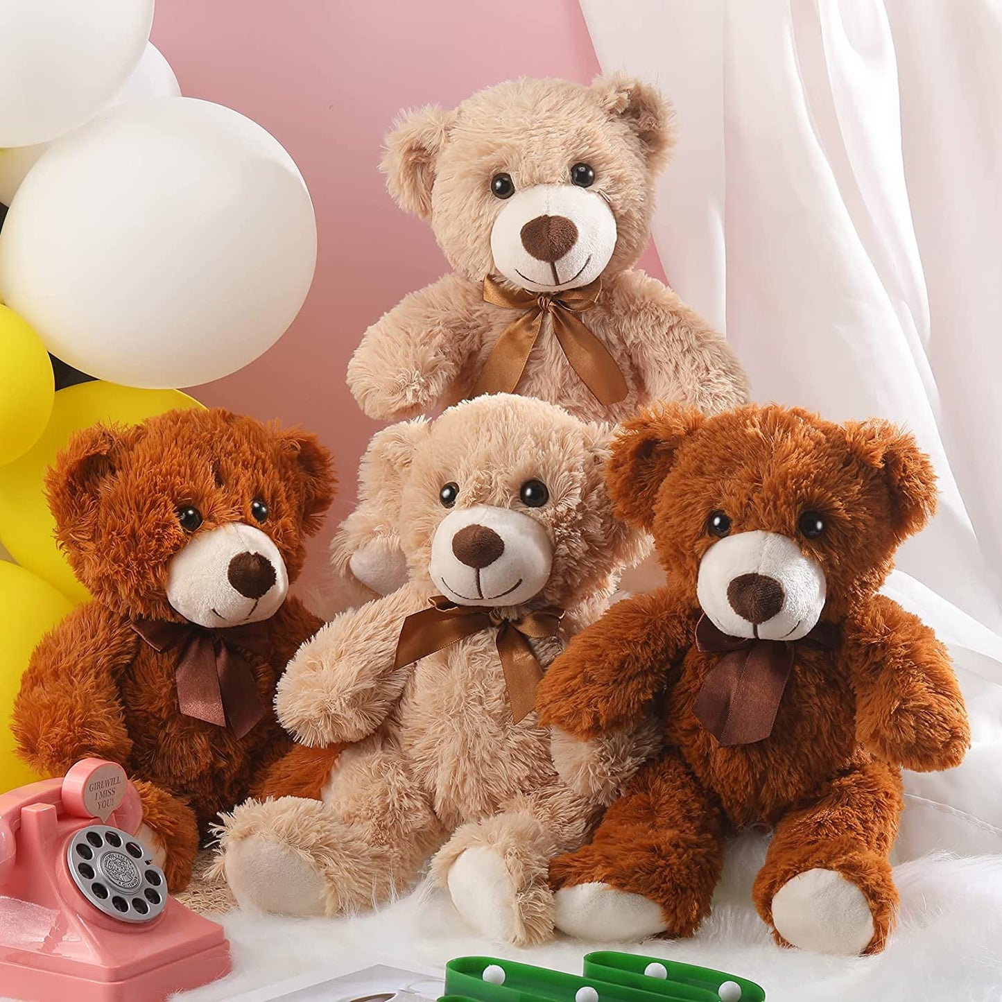 4 Packs 14 Inches Bears Plush Stuffed Animals Cute Soft Stuffed Bear Bulk for Girls Boys Girlfriend Gifts (Light Brown, Dark Brown)