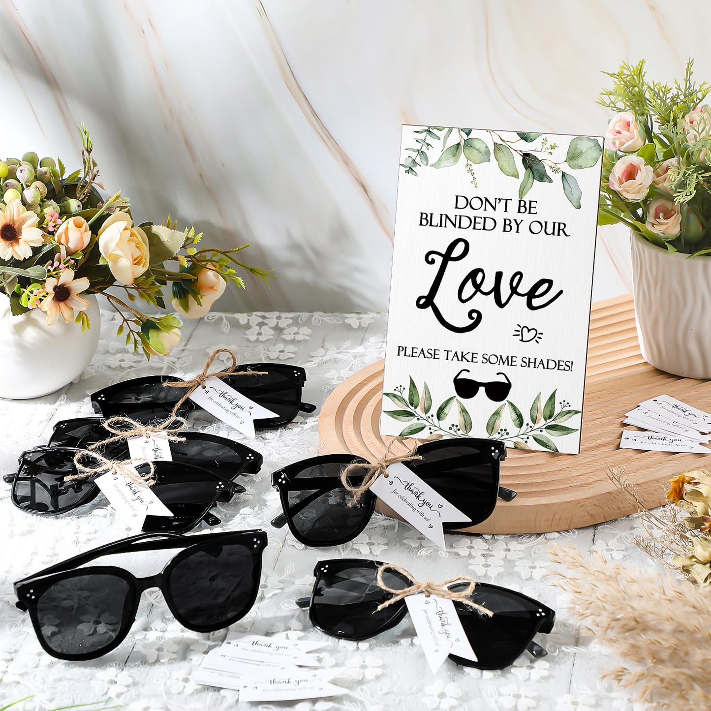 Kanayu Wedding Favors for Guests Wedding Party Sunglasses Gifts Wooden Love Sign Decoration Black Mr Mrs Glasses
