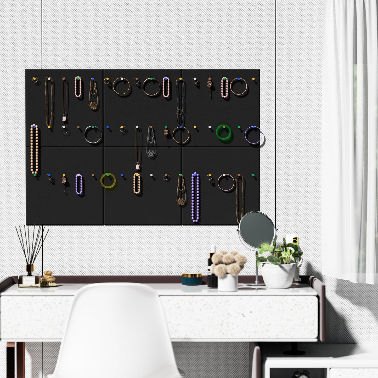 Large Cork Board Alternative, 47" x 35" Black Bulletin Board, 12-Pack Felt Wall Tiles with 60 Pushpins, Safe Removable Adhesive Tabs, Cork Boards for Office/Home Push Pin Board Tack Board Felt Board