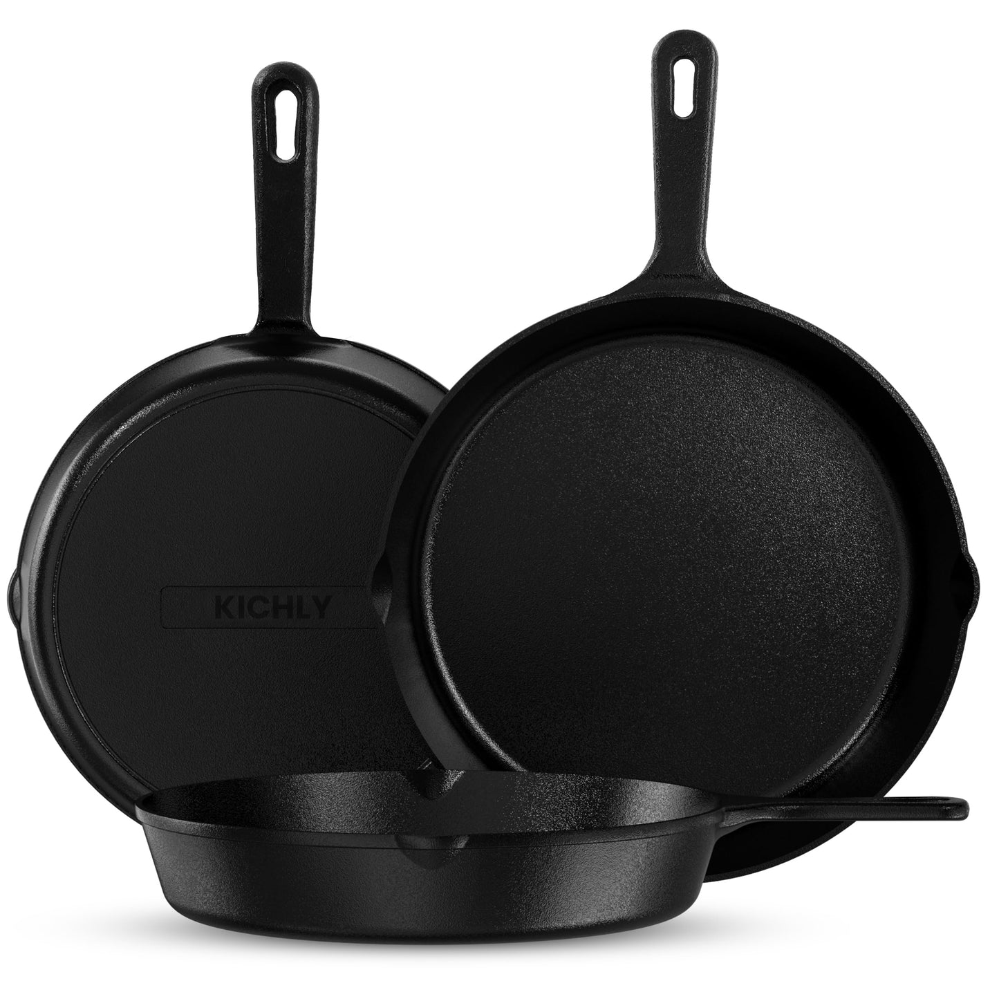 KICHLY Pre-Seasoned Cast Iron Skillet Set 3 Piece, 6 Inch, 8 Inch and 10 Inch Cast Iron Pan Cookware Set, Oven Safe Multi0-Cooker Skillet Cast Iron Frying Pan 3 Piece Set (Black)