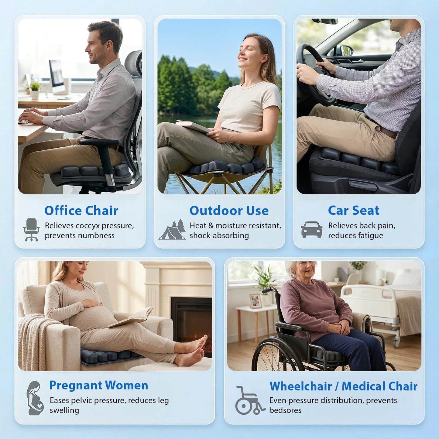 Inflatable Seat Cushion, Pressure Relief Airplane Seat Cushion for Long Flights Without Air Pump, Portable Car Seat Cushions,Office Chair Wheelchair Cushions Relief Discomfort in Coccyx&Buttock