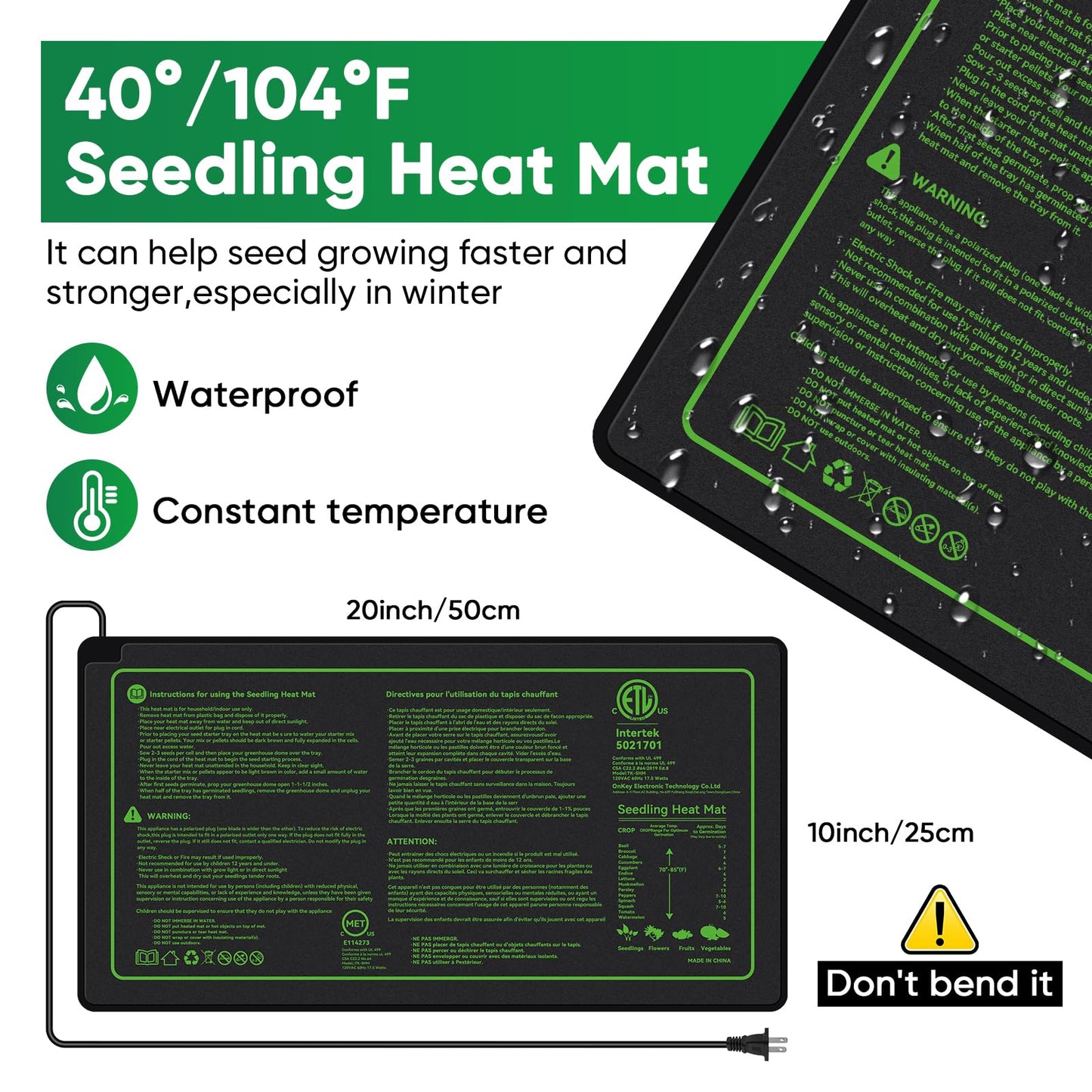 BlumWay 4-in-1 Seed Starter Tray with Grow Light &Heat Mat & Soil Meter Set,40-Cells Seedling Tray with Humidity Dome for Indoor Plant