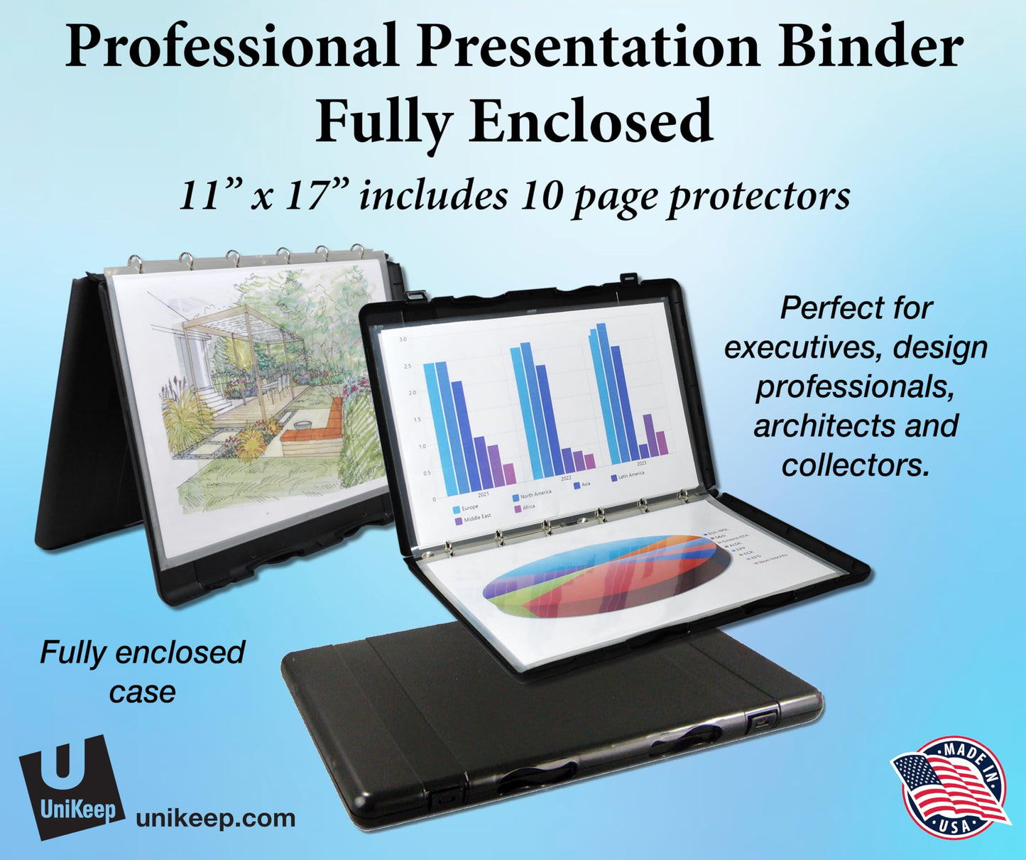 UniKeep Large Binder with Pages (11 x 17) - Black - Fully Enclosed Case Binder