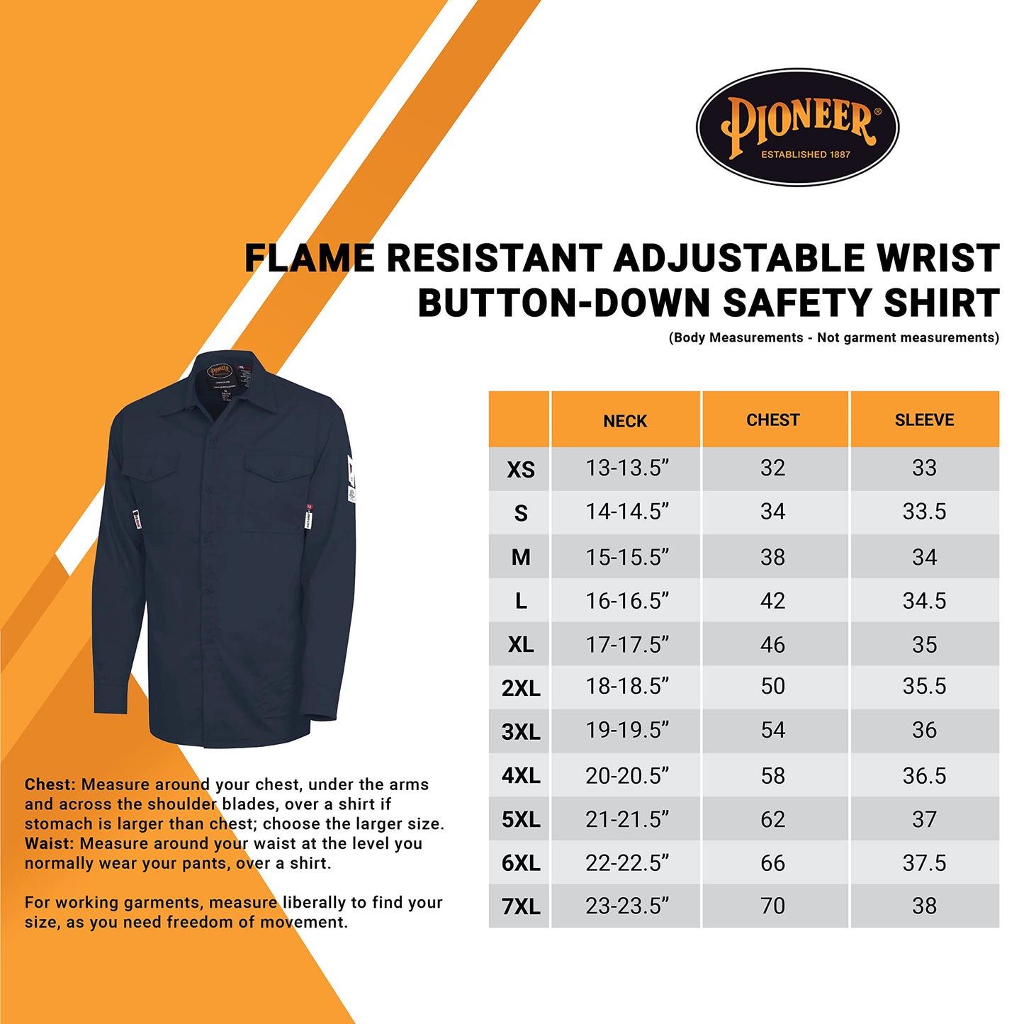 Pioneer FR Arc Rated Button-Up Safety Shirt for Men - Flame Resistant - ARC 2 PPE 10 Cal - Navy Blue