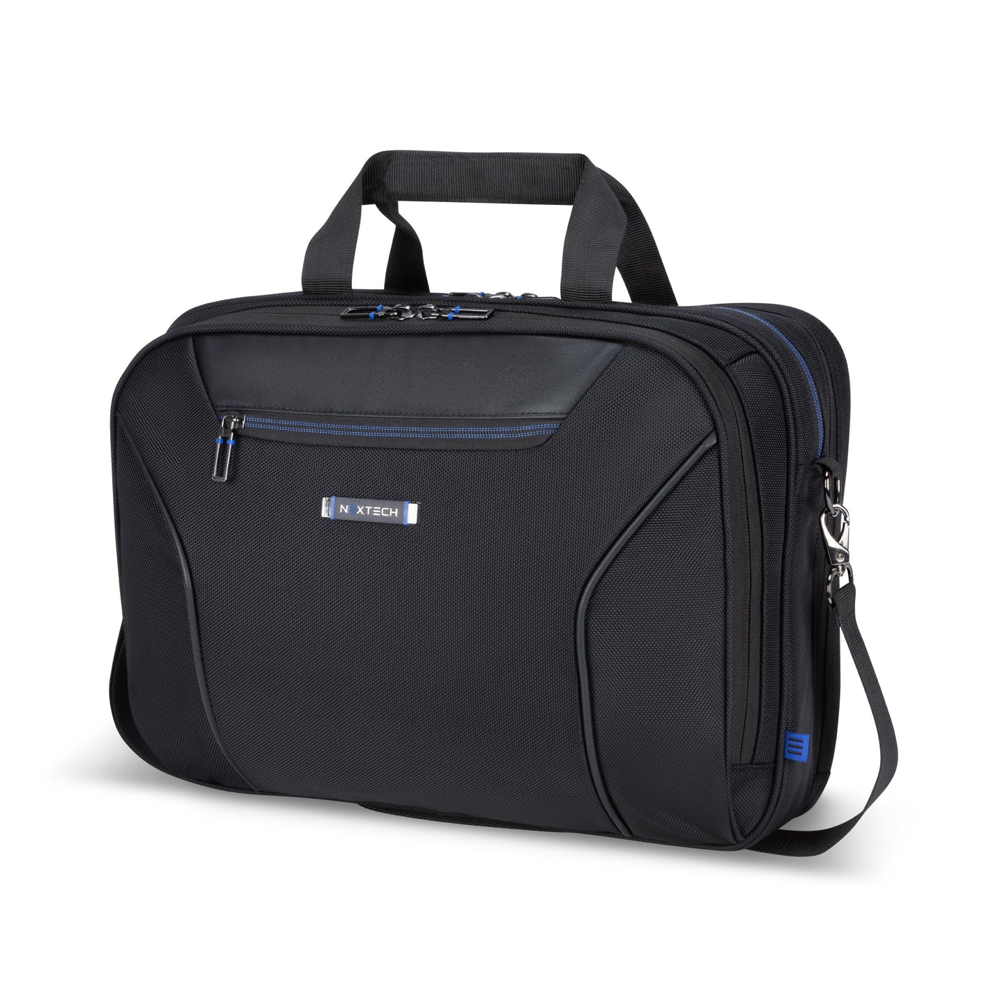 NEXTECH NXT003 Briefcase — 15.6" Laptop Bag With Computer or Tablet Compartment, Adjustable Shoulder Strap, Pass-Through Strap Luggage Sleeve And Many Zippered Pockets – Black