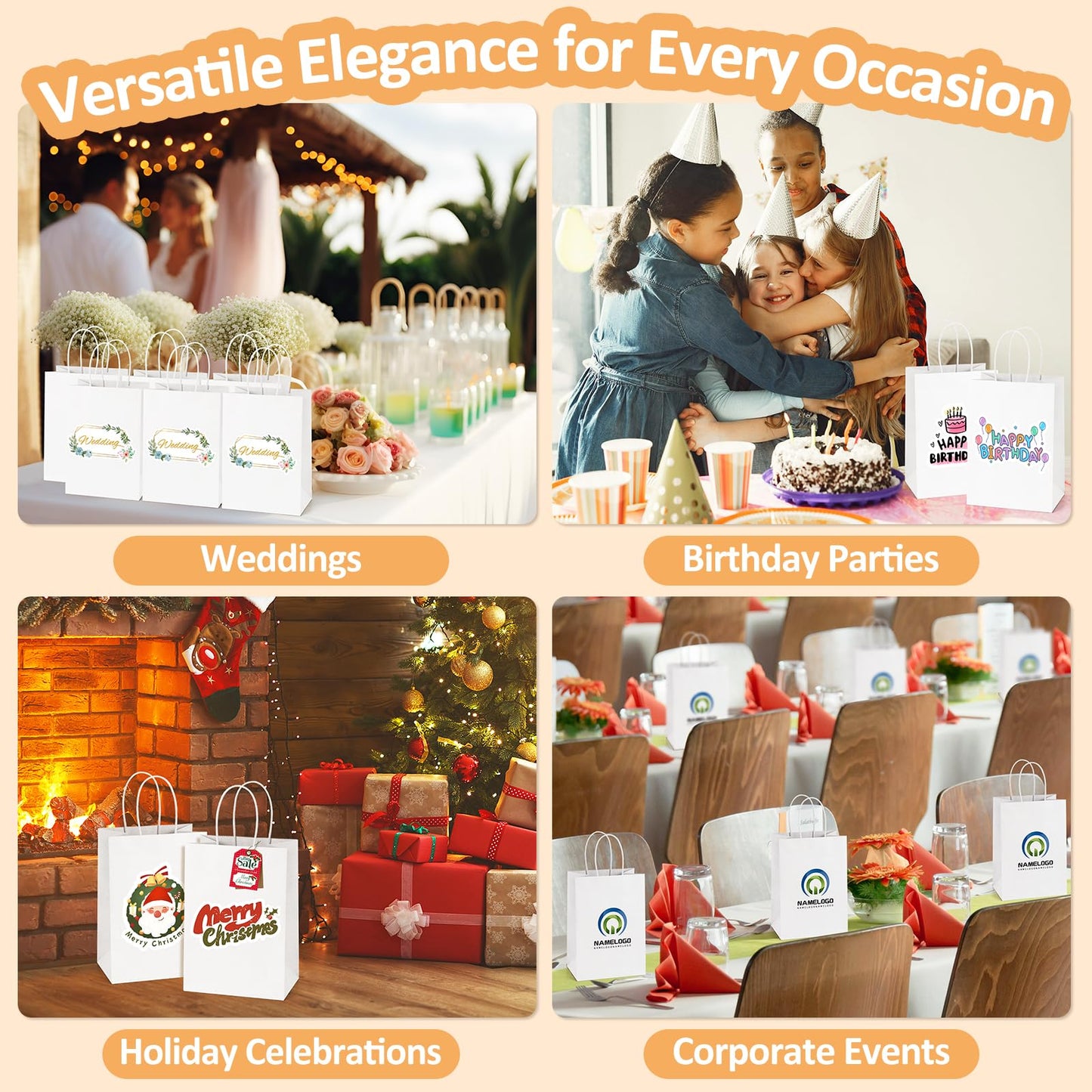 BagDream Gift Bags 10x5x13 100Pack White Kraft Paper Bags Large Size 100% Recyclable Gift Bag with Handles Shopping Merchandise Retail Wedding Party Favor Grocery Paper Lunch Bags Bulk