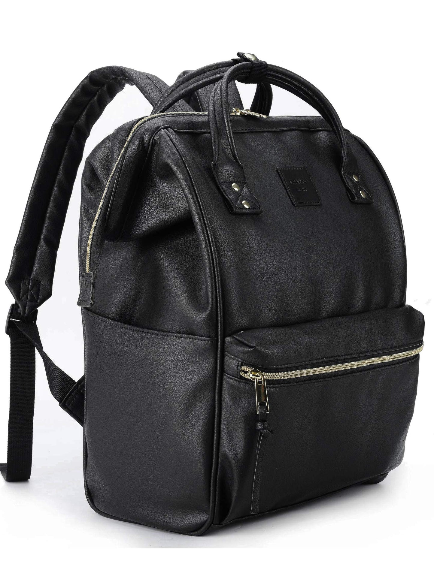 Kah&Kee Leather Laptop Backpack for Women, 15.6-16 Inch Professional Work Bag, Water-Resistant Vegan Leather Doctor Bag Backpack for Teacher, Nurse & Travel, Fits MacBook Pro 16 (Black,Large)