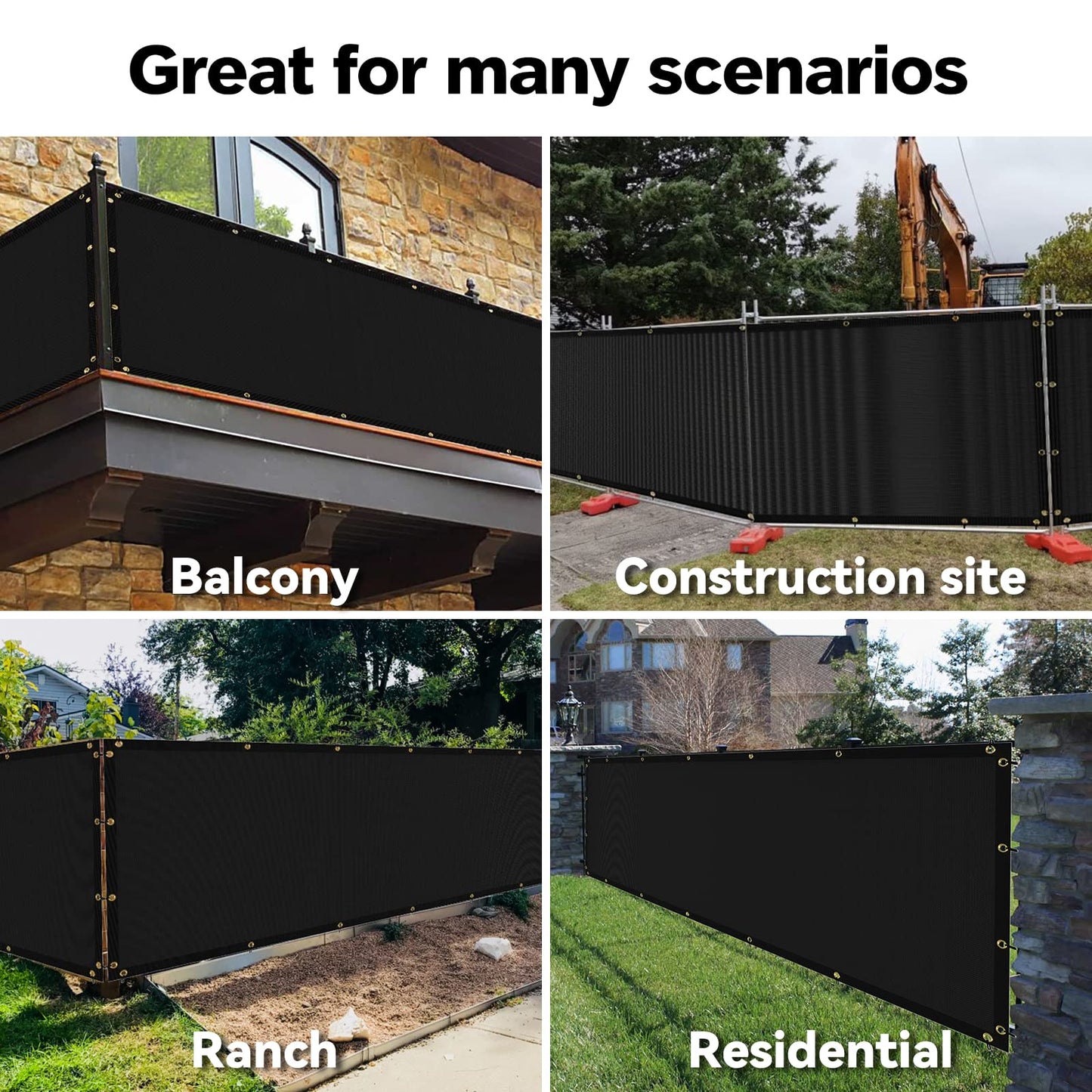 Balcony Privacy Screen, 5' x 25' Fence Screen for Privacy Windscreen, Deck Privacy Fence Porch Covering Patio Screen Fence, Cable Ties Included, Black