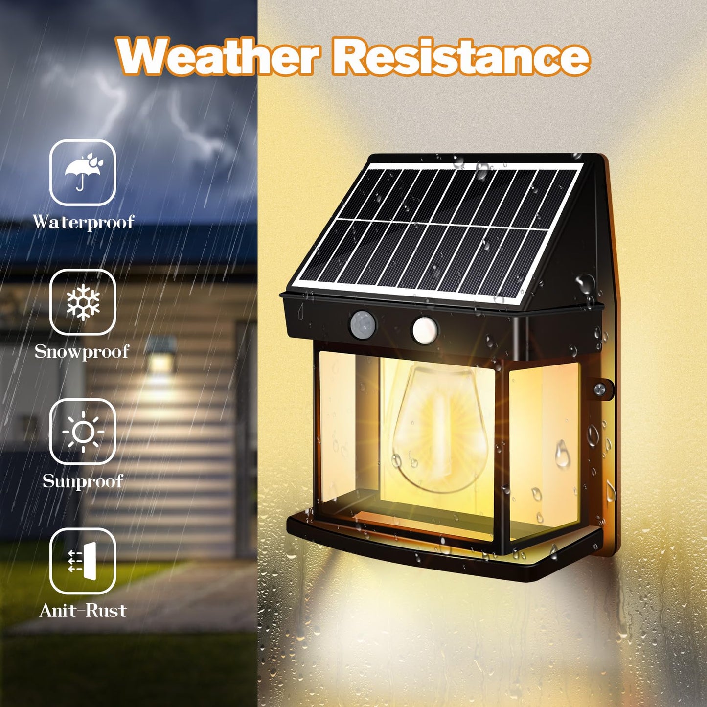 Baiston Outdoor Solar Wall Lights: Solar Fence Lights, 3000K with Motion Sensor, IP65 Waterproof, Wireless Lamps for Garden, Patio, Terrace, Entrance 2 Packs