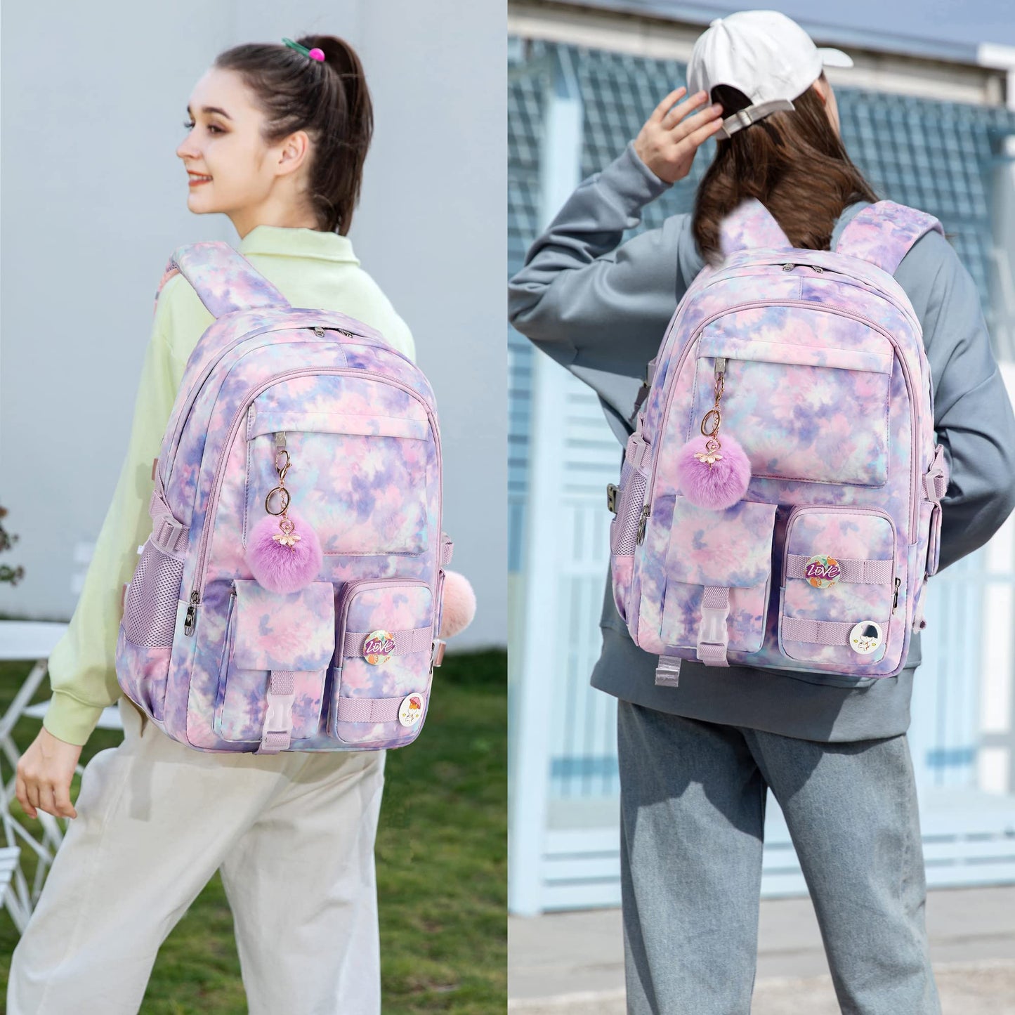 Hidds Laptop Backpacks 16 Inch School Bag College Backpack Travel Daypack Bags Bookbags Daypack for Teens Girls Women, Tie-dye Purple, Large, Daypack Backpacks