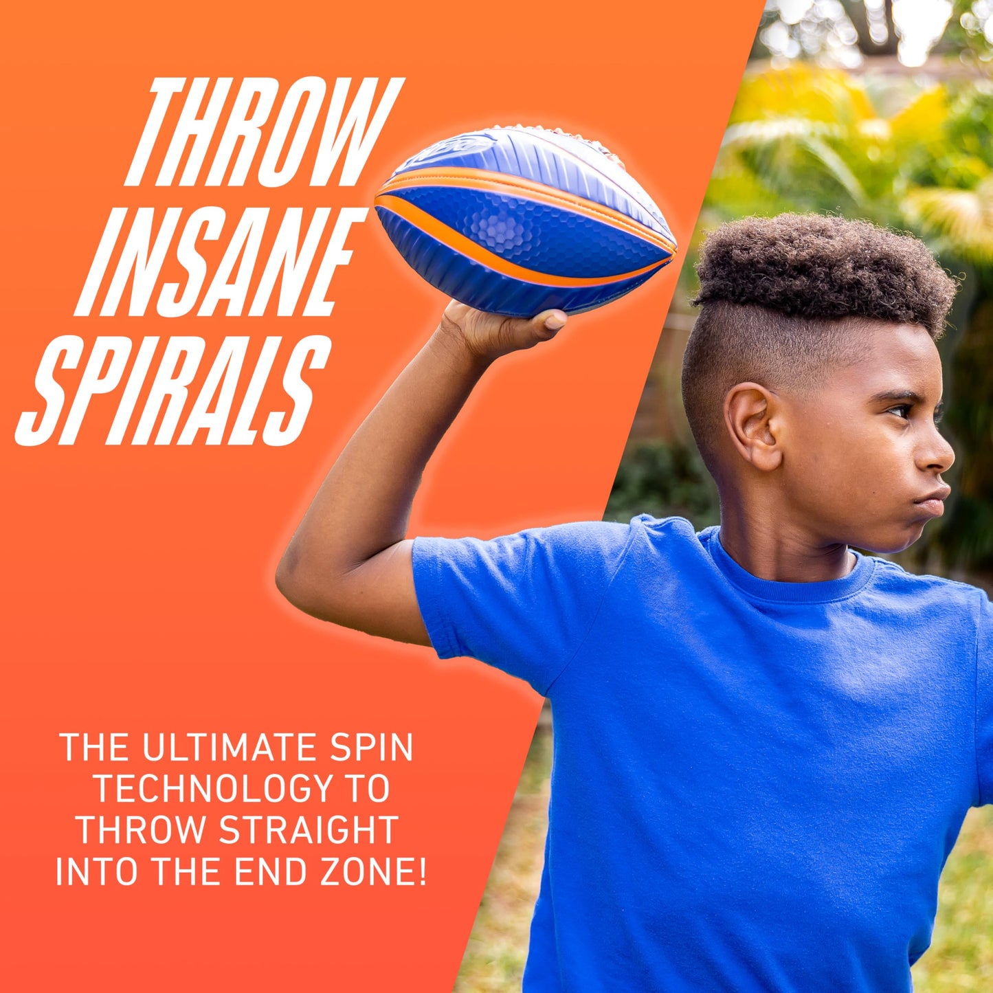 NERF Spiral Grip Mini Football - Patented Spacelace for Ultimate Spirals - Machine Stitched Construction - Pump Included,Blue/Orange, Mini 8.5"