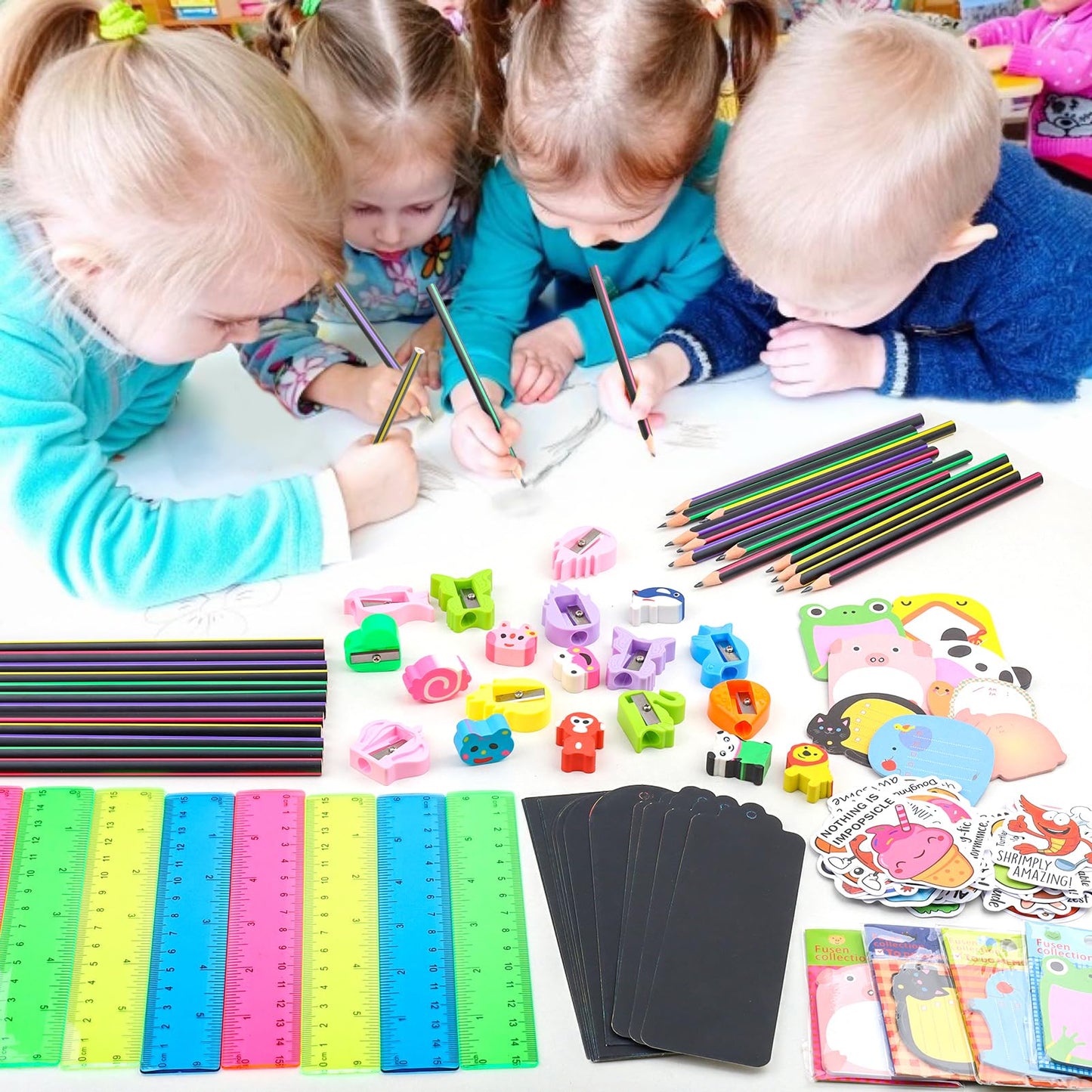 Stationery Party Packs, 24 Pack Birthday Goodie Bags for Kids with Pencils Rulers Erasers Perfect Classroom Rewards Student Gifts School Class Goodie Bag Return Gifts
