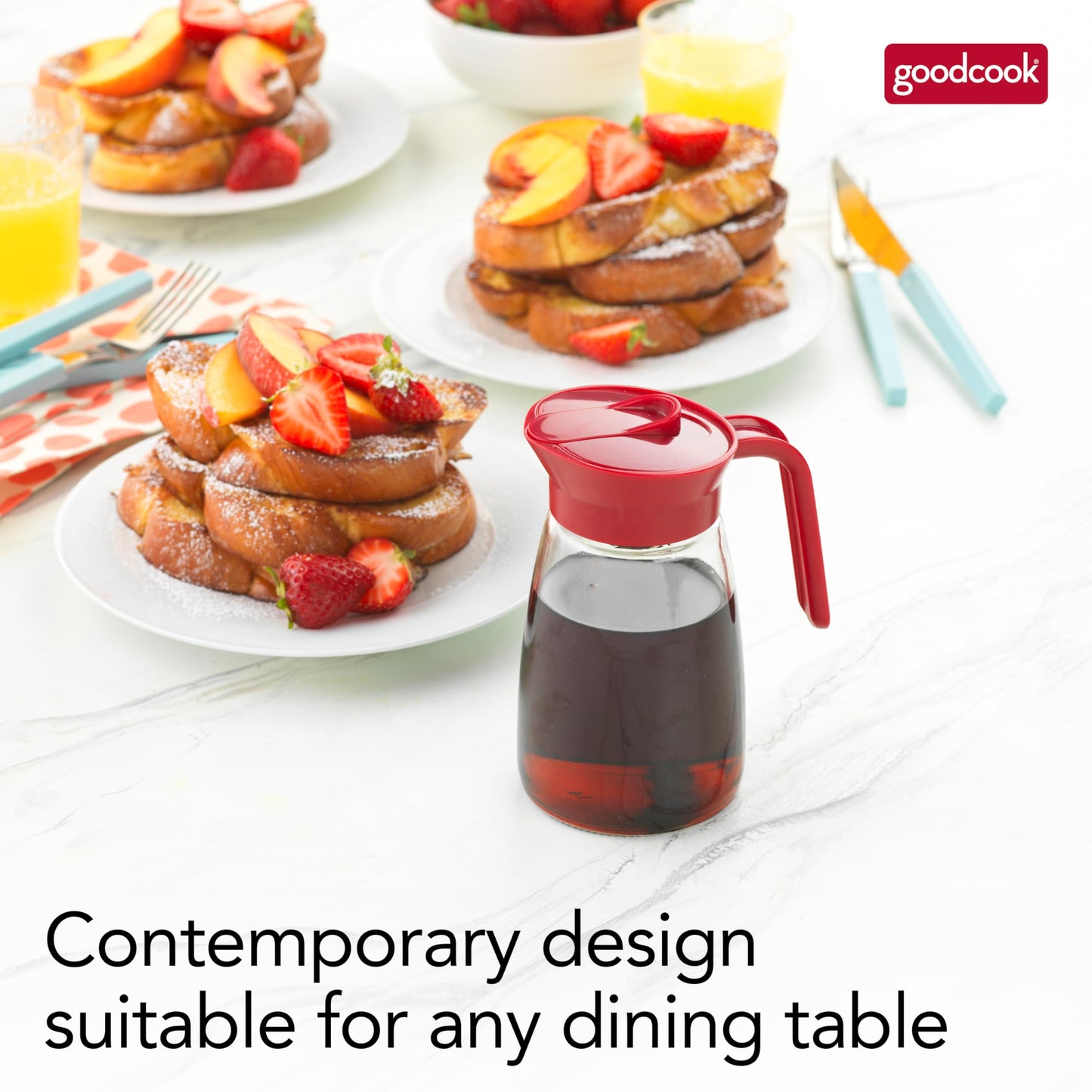 GoodCook 12 oz. Glass Syrup Dispenser with Lid, Clear/Red