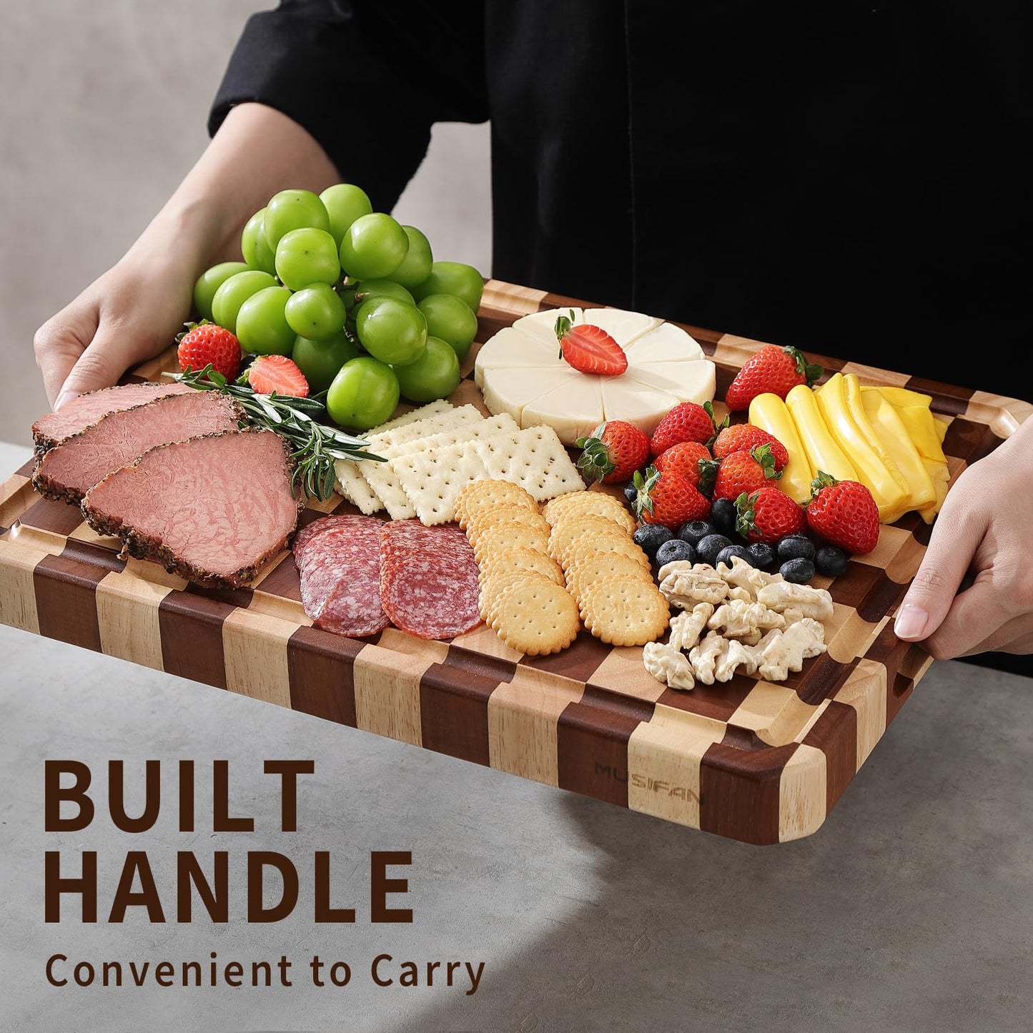 Acacia Wood Cutting Boards for Kitchen-Large Wooden Cutting Boards for Chopping Meat, Cheese, Fruits, and Vegetables