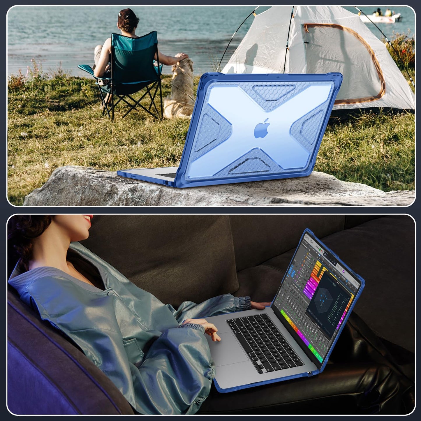 Fintie Case for MacBook Air 15 Inch A3241 A3114 A2941 (2025 2024 2023 Release) - Heavy Duty Rugged Hard Shell Case Cover with TPU Bumper for MacBook Air 15.3" M2 M3 Chip with Touch ID, Blue