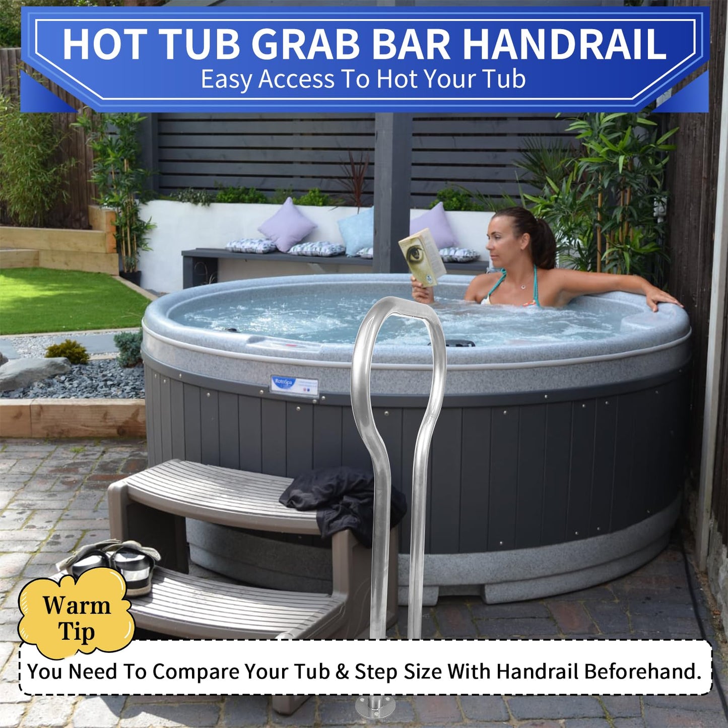 Boat Dock Boarding handrail, Safety Grab bar/Hand Railing for Marina, Dock, Deck, Boat, hot tub (37.4" H)