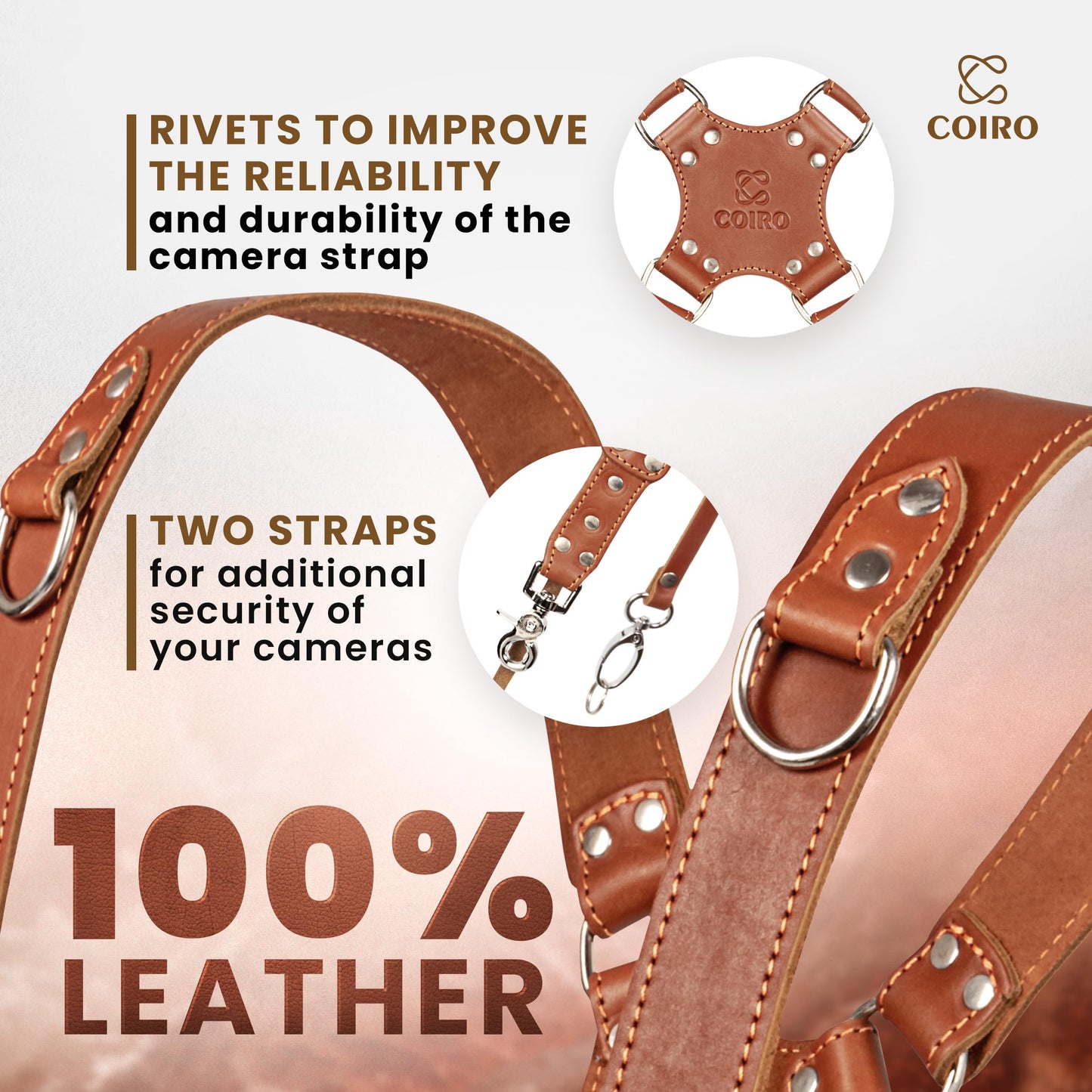 C Coiro Camera Harness for 2 Cameras – Dual Shoulder Leather Camera Strap – Double Camera Harness for DSLR/SLR, Tan, adjustable