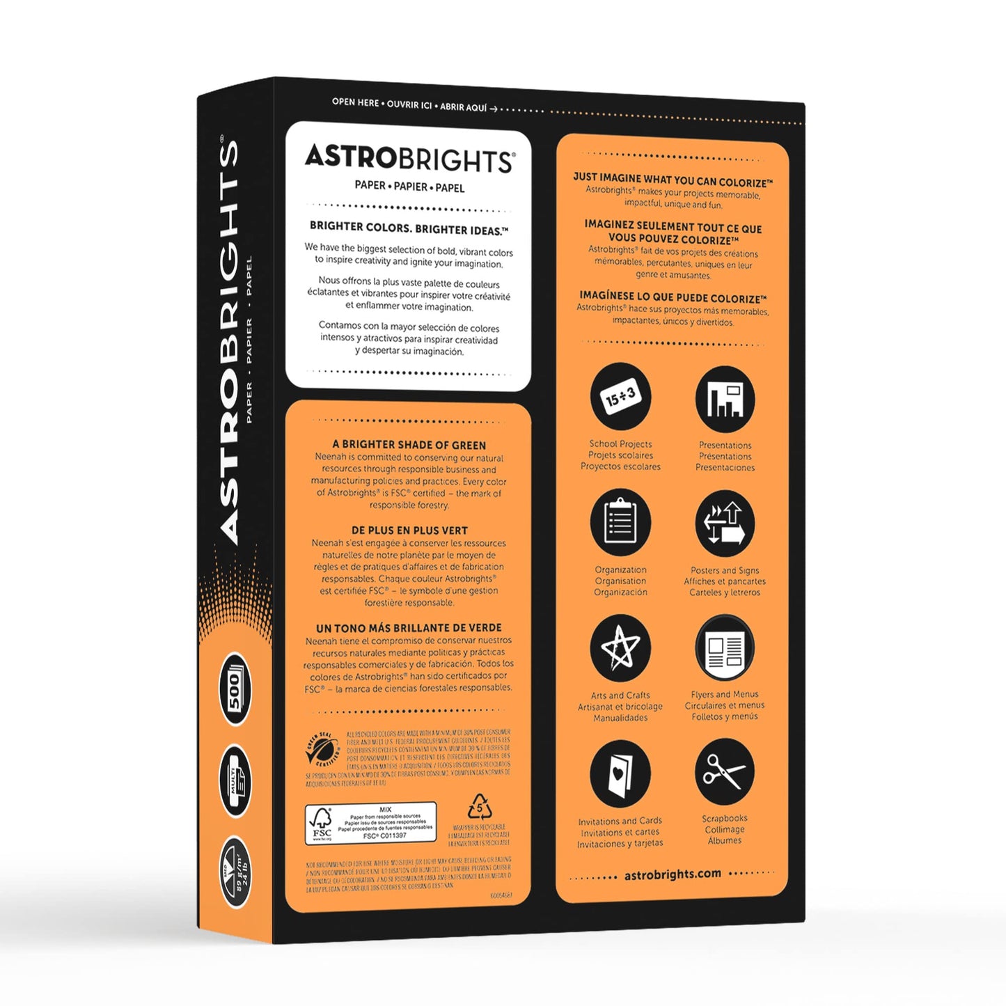 Neenah 21658 Astrobrights Premium Color Paper, 24 lb, 8.5 x 11 Inches, 500 Sheets, Cosmic Orange