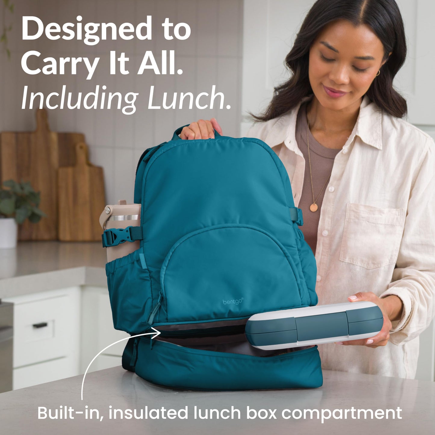 Bentgo® 2-in-1 Adult Backpack & Insulated Lunch Bag – Lightweight, Water-Resistant Travel Backpack with 9 Compartments, Laptop Sleeve & Trolley Sleeve for Work & Everyday Use (Deep Teal)