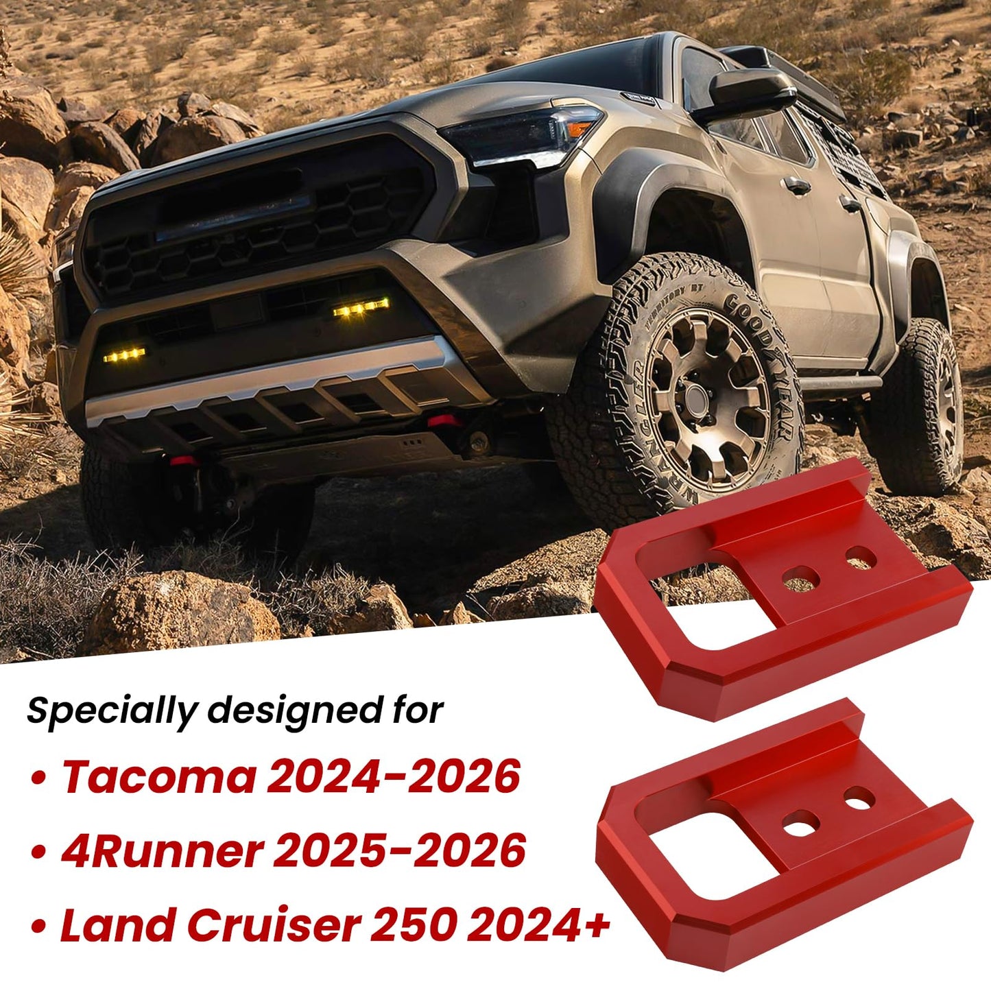 TECHPICCO Tow Hooks for Tacoma 2024-2026/4Runner 2025-2026/Land Cruiser 250 2024-2026, Car Tow Hooks Compatible with Toyota Tacoma/4Runner/Land Cruiser 250 Accessories (Red)