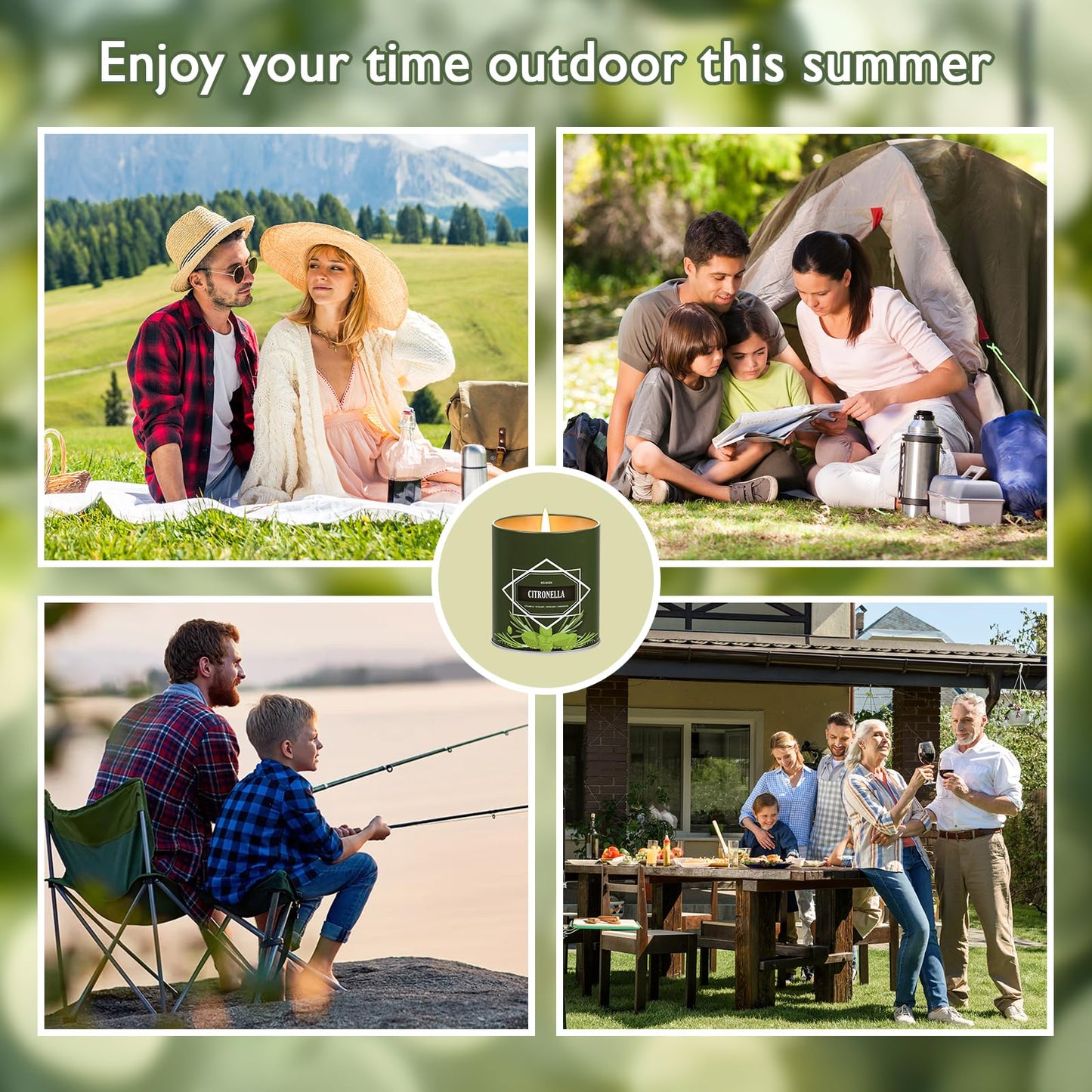 Citronella Candles Outdoor, 4-Pack Citronella Candles for Outside Patio, Camping & Garden, Summer Gifts for Indoor Home Scented, 60-Hour Burn Time, 9 Ounce Each
