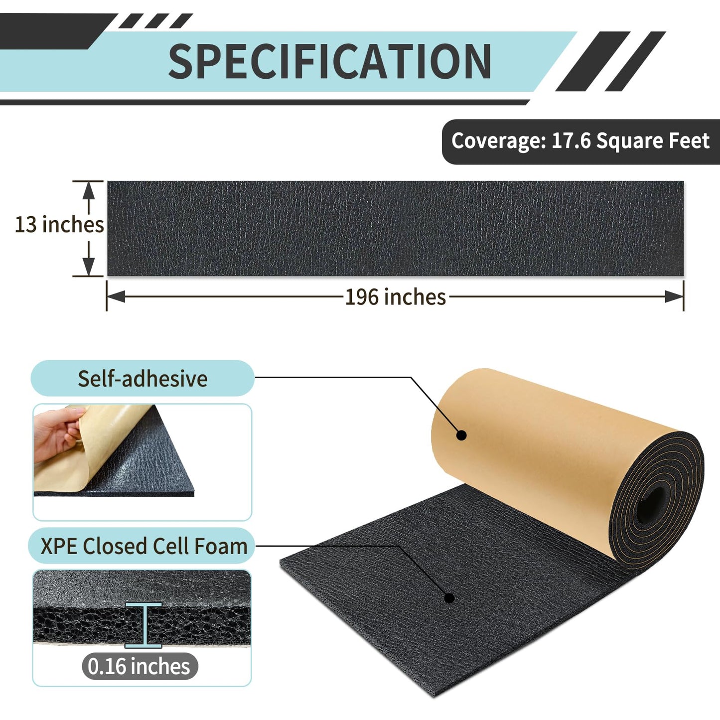 TroyStudio Dishwasher Sound Insulation Blanket, Self-Adhesive 13'' x 196" Noise Cancelling Sheet, Acoustic XPE Foam, Heat Shield, Waterproof Cotton for Washing Machine, Clothes Dryer, Refrigerator