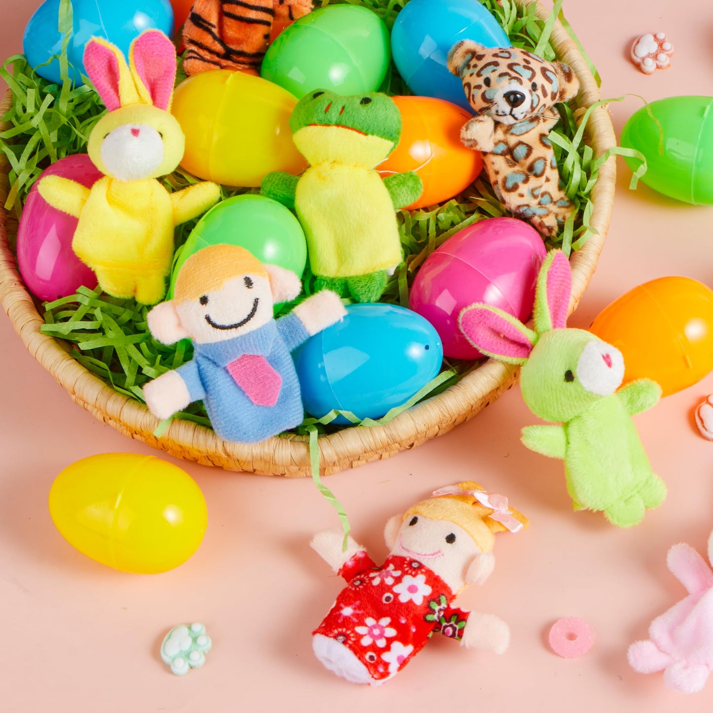 JOYIN 24 Pcs Easter Eggs Filled with Finger Puppets, Prefilled Easter Egg with Cartoon Animal Puppets for Kids Easter Eggs Hunt, Basket Stuffers Fillers, Party Favors and Classroom Prize Supplies